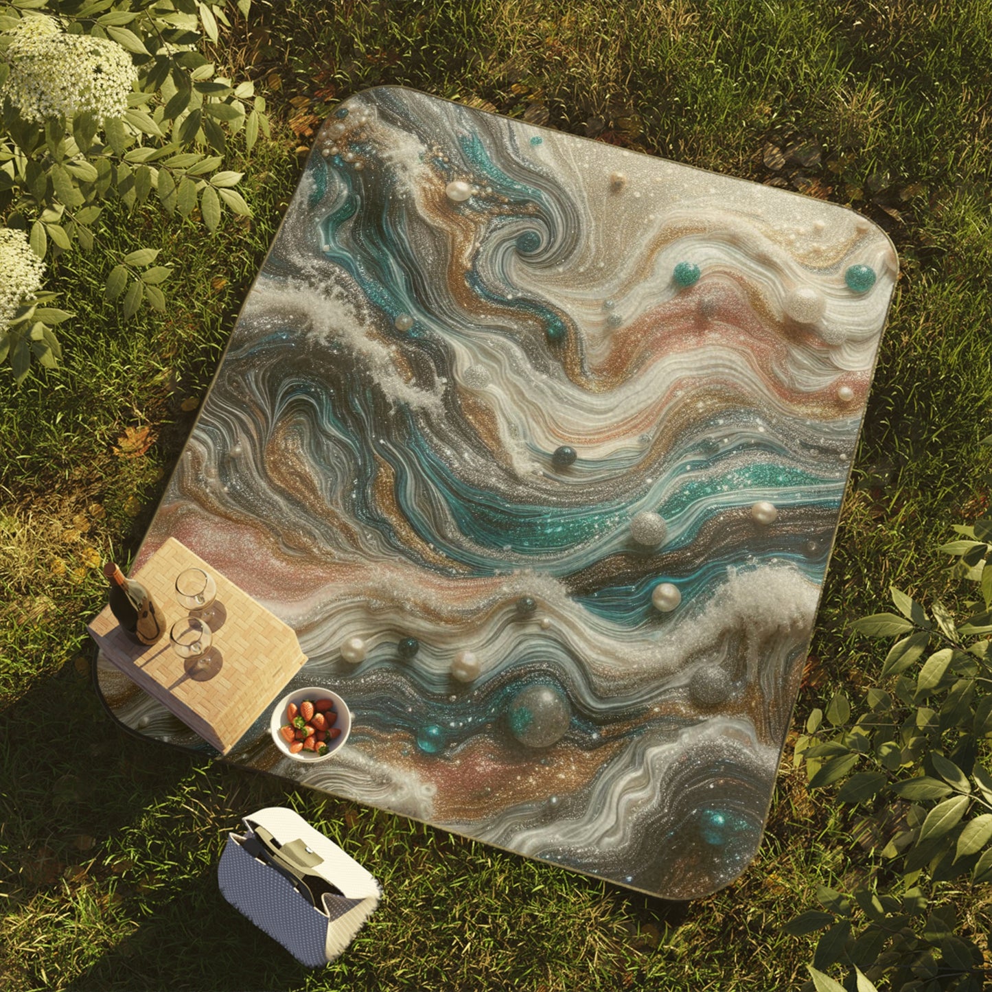 The Edge of the Universe, pearl splashes into the waves of resin art, Heartwarming gift, Gifts for wife, Wedding Gift, Kawaii Picnic Blanket