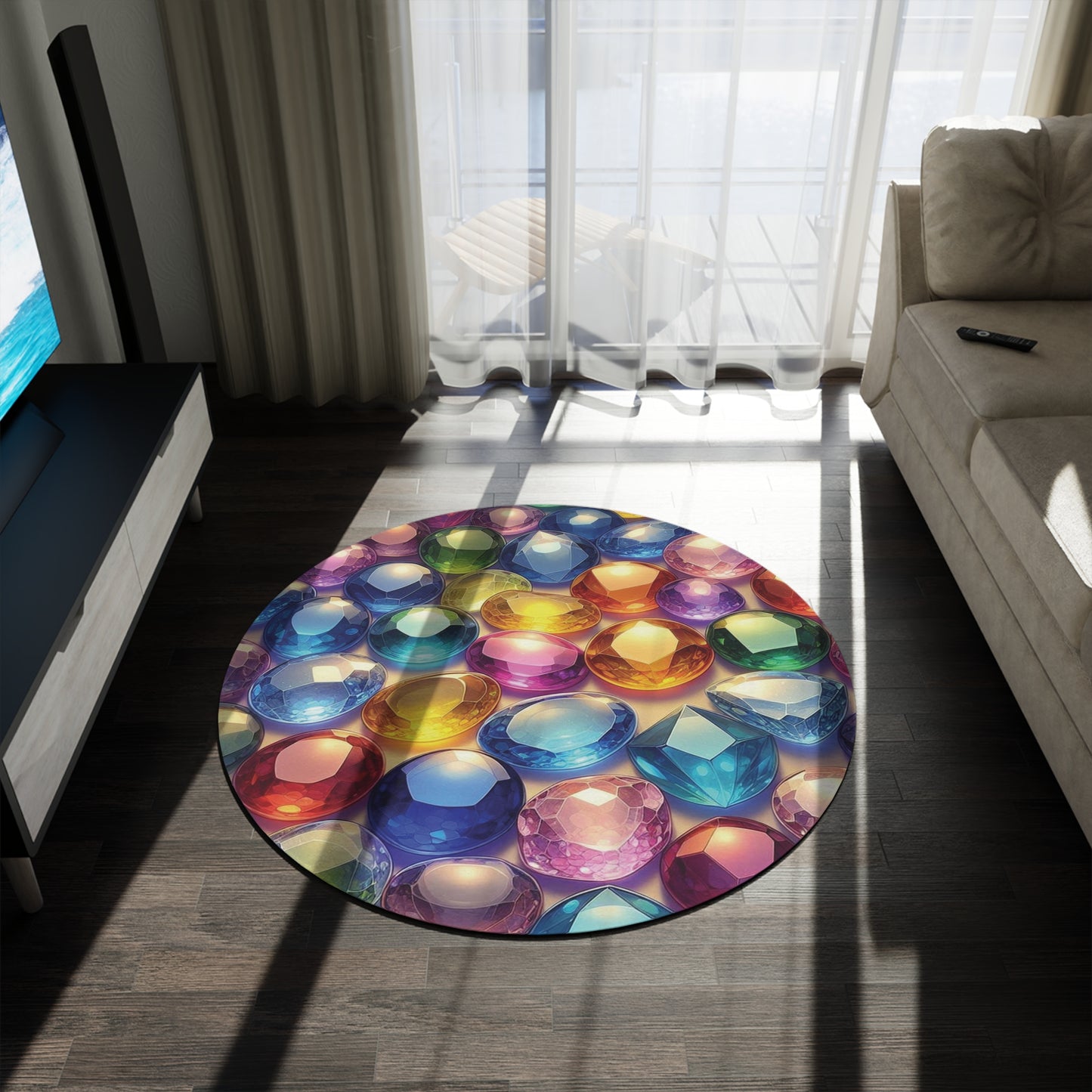 Colorful stones, Cute stones, sparkling stones, Housewarming gifts, wedding gifts, Gay pride, rainbow colors, gem, unique gift, Round Rug