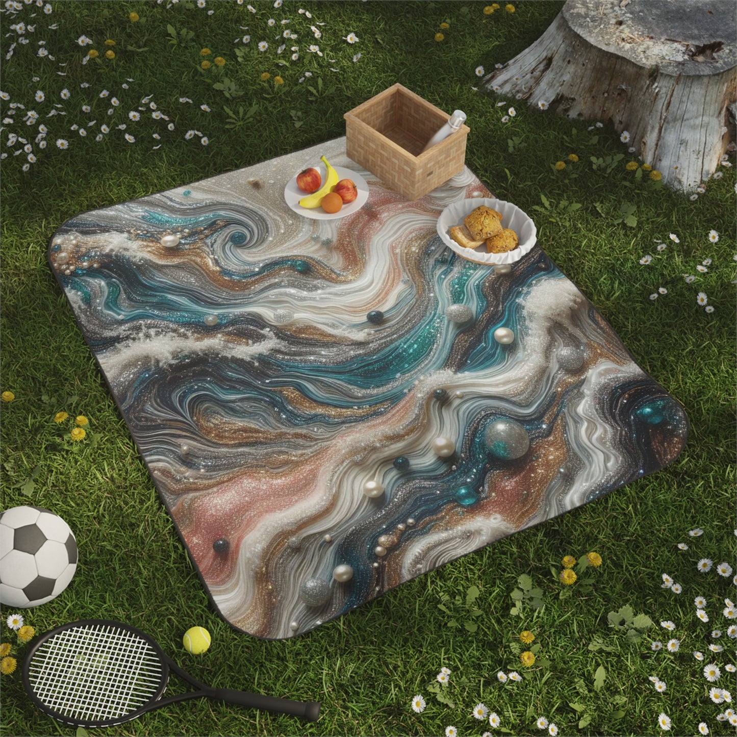 The Edge of the Universe, pearl splashes into the waves of resin art, Heartwarming gift, Gifts for wife, Wedding Gift, Kawaii Picnic Blanket
