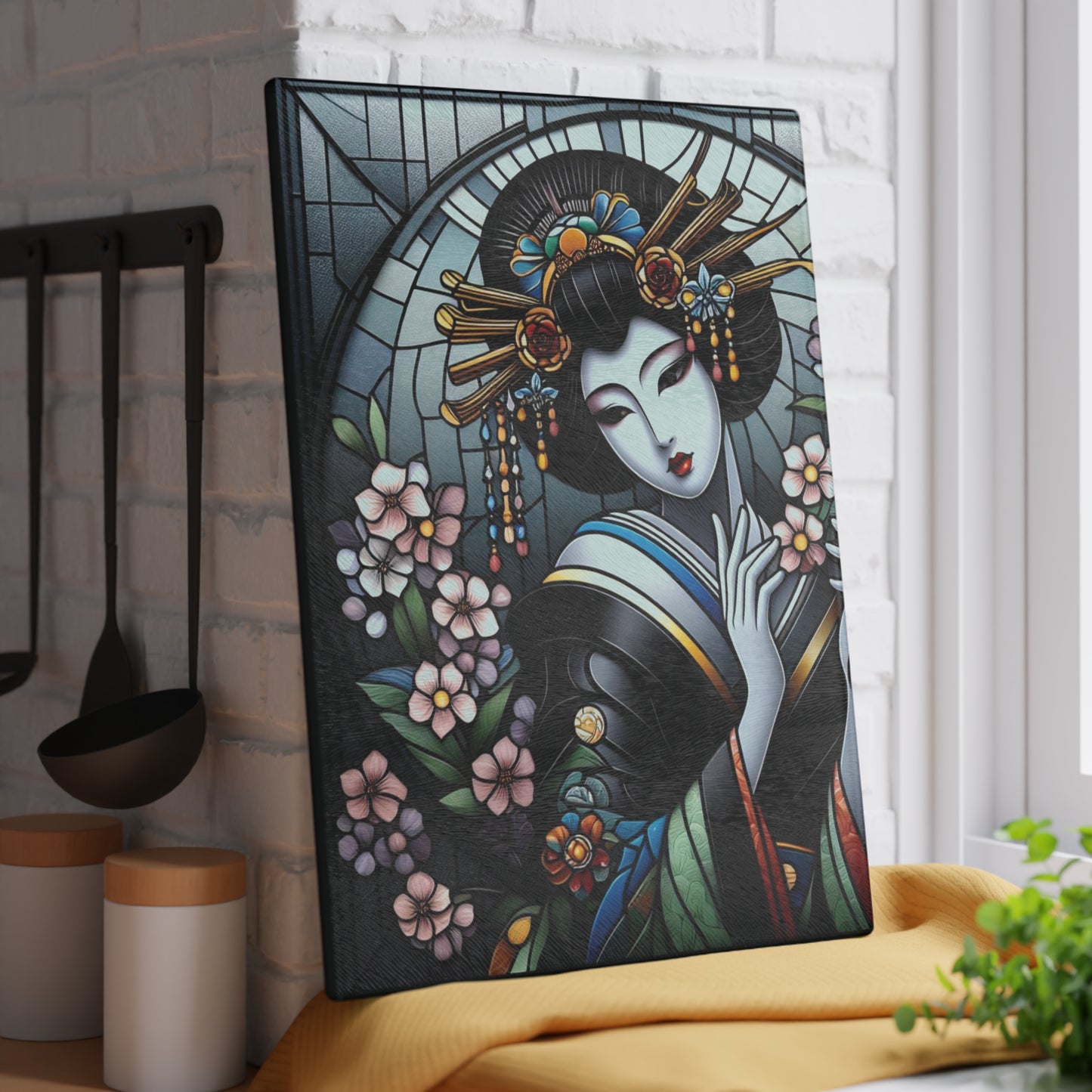 Geisha Cutting board, Glass Cutting Board, Geisha kimono Board, Kitchen Decor, Wedding Gift, Anniversary Gift, Sakura Glass Cutting Board