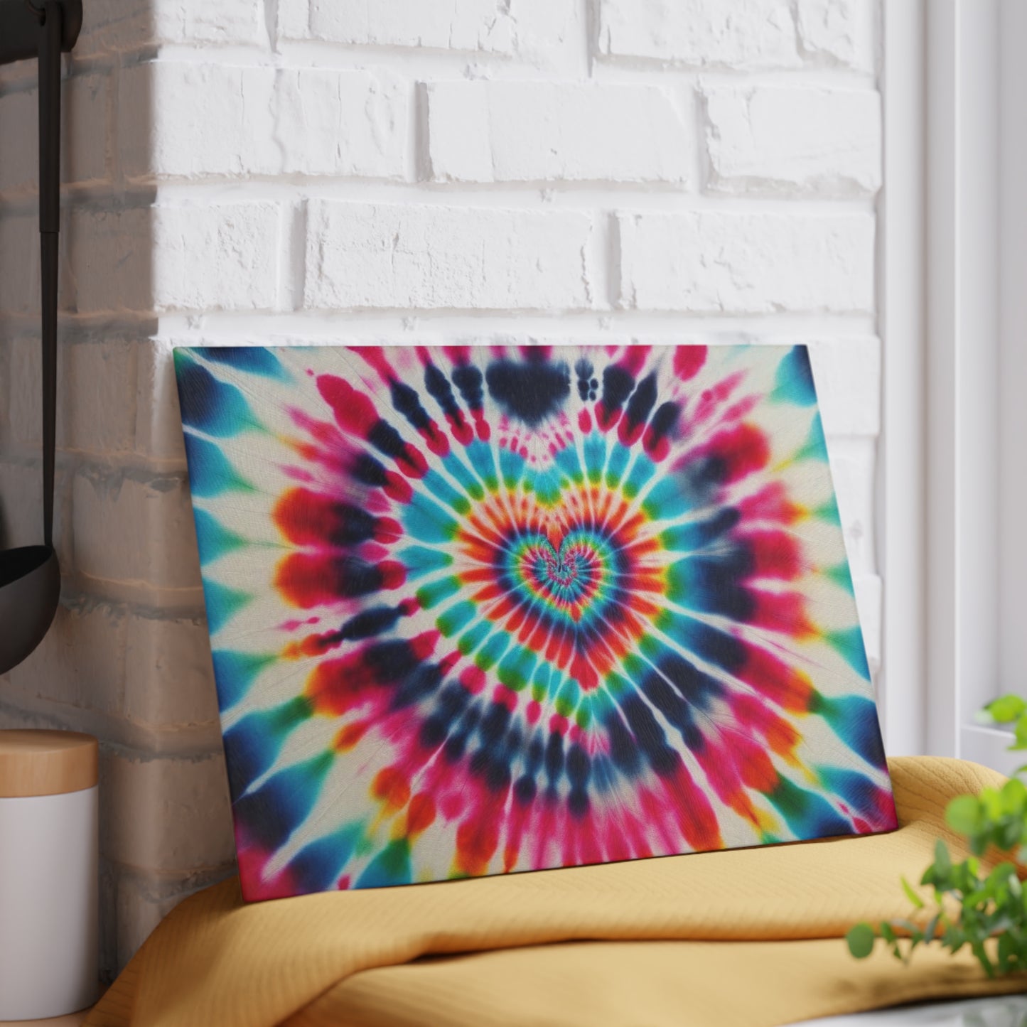 Rainbow Heart, Tie Dye, Psychedelic Hippie, 1970s, Retro Decor, Boho, Housewarming Gift, Grateful Dead Love, Camping, Glass Cutting Board