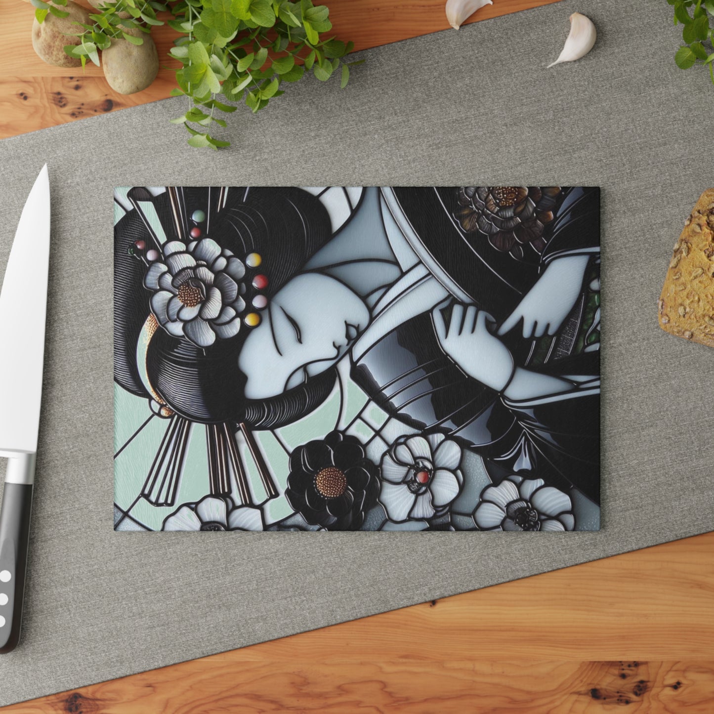 Geisha Cutting board, Glass Cutting Board, Geisha kimono Board, Kitchen Decor, Wedding Gift, Anniversary Gift, Kawaii Glass Cutting Board