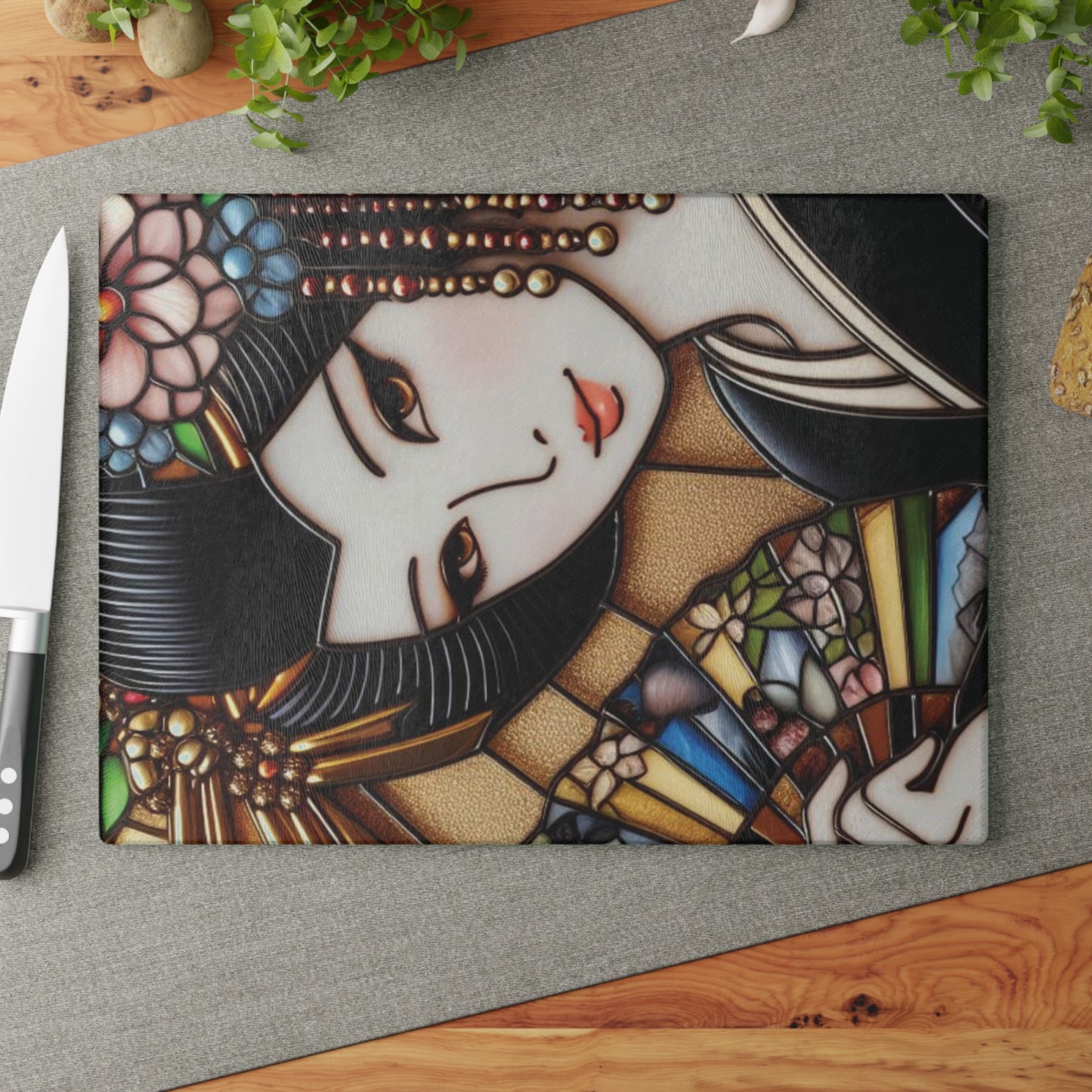 Geisha Cutting board, Glass Cutting Board, California Cutting Board, Kitchen Decor, Wedding Gift, Anniversary Gift, Japan Cutting Board