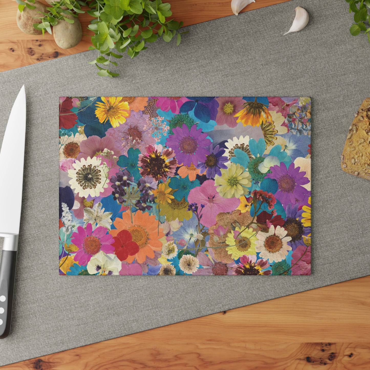 Flower Cutting board, Glass Cutting Board, Flower Cutting Board, Kitchen Decor, Wedding Gift, Anniversary Gift for wife, Glass Cutting Board Glass Cutting Board