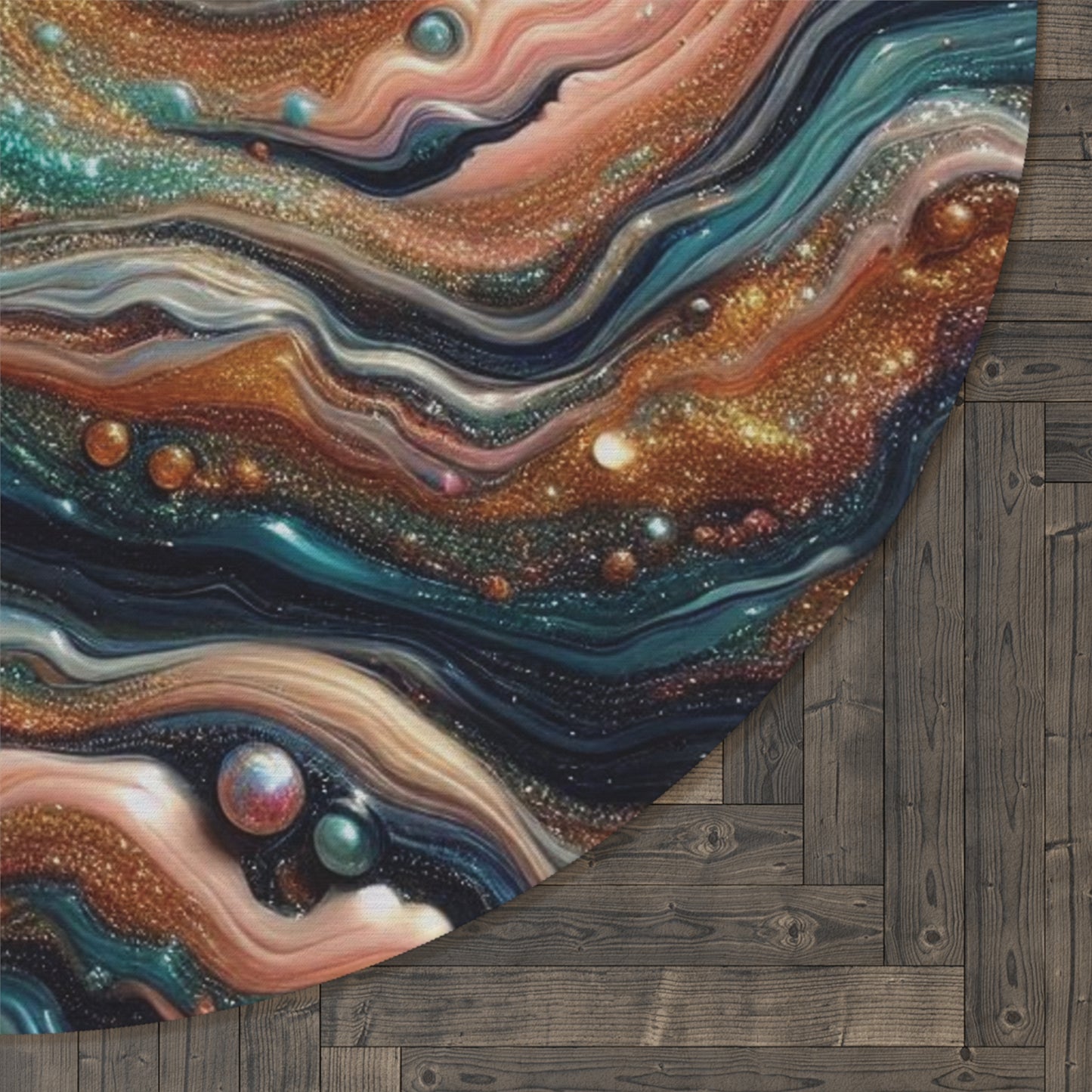 Spilled nail polish design, pearl splashes into the waves of resin art, Heartwarming gift, Round Rug