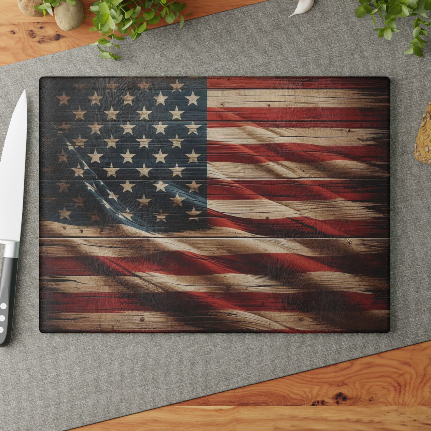 American Flag Glass Cutting Board, kawaii USA Chopping Board, Kitchen Decor, American Serving Board, gift for wife, Housewarming Gift Glass Cutting Board