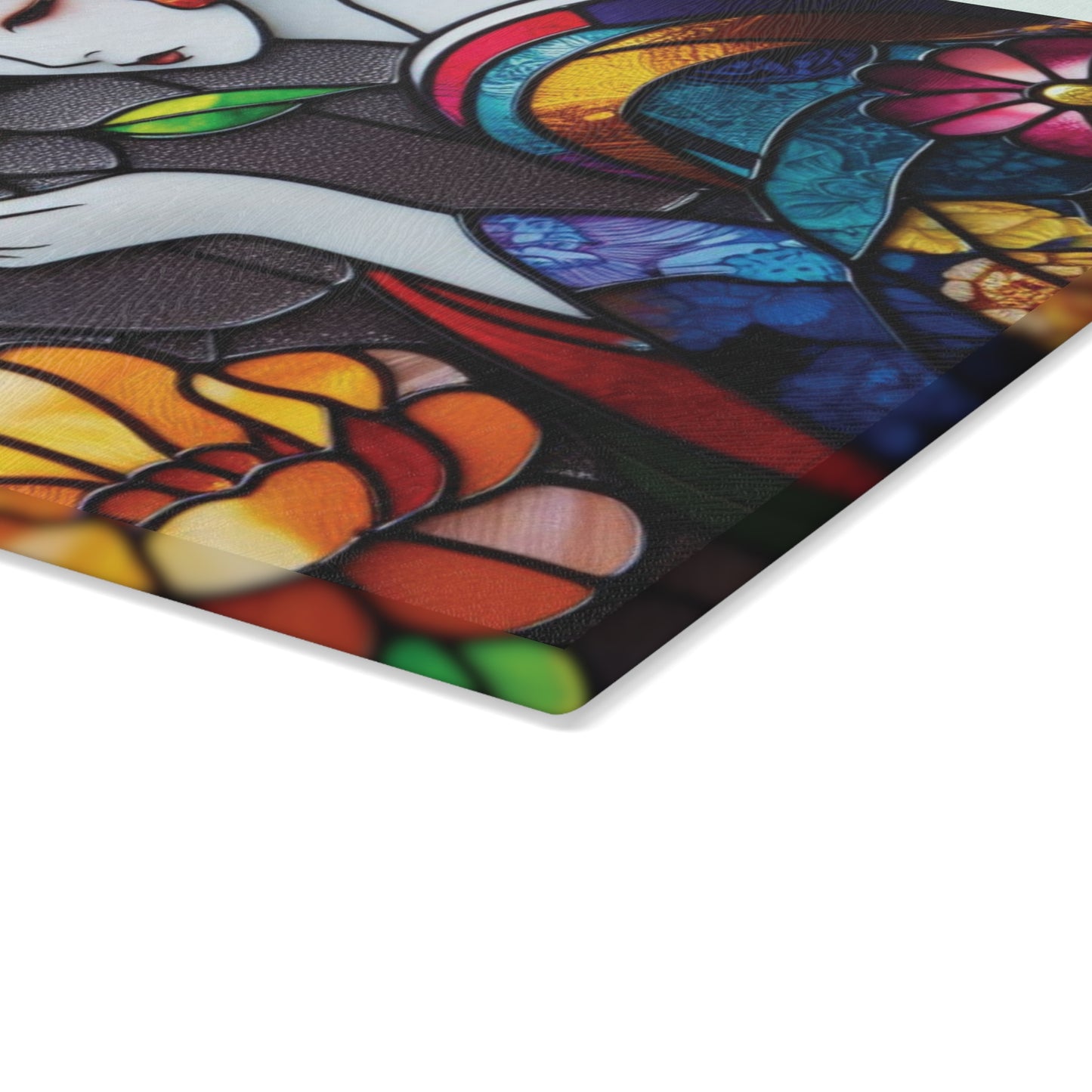 Geisha Glass Cutting Board, kawaii Stained Glass style Chopping Board, Kitchen Decor, Charcuterie Serving Board, gift for wife, Housewarming Gift Glass Cutting Board