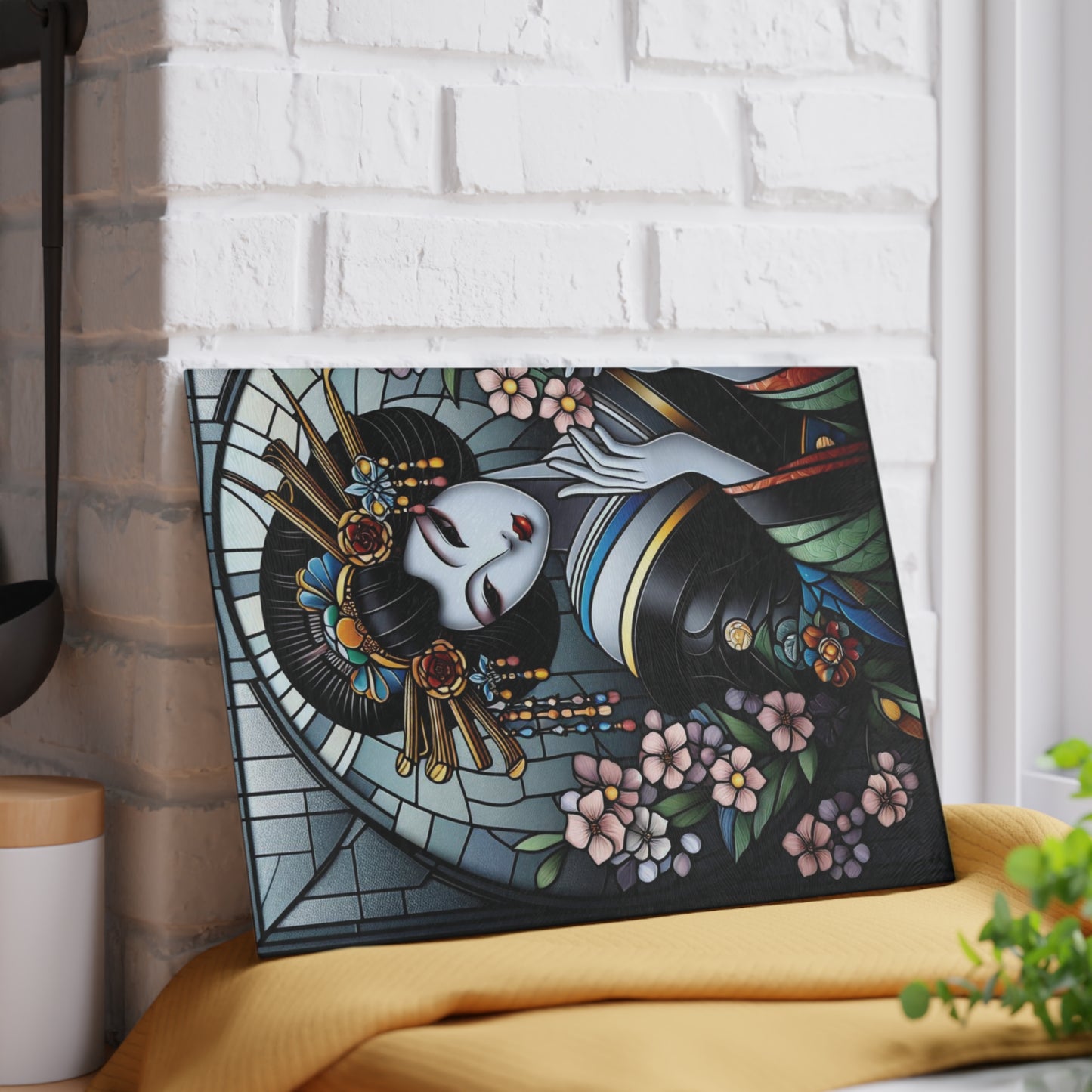 Geisha Cutting board, Glass Cutting Board, Geisha kimono Board, Kitchen Decor, Wedding Gift, Anniversary Gift, Sakura Glass Cutting Board