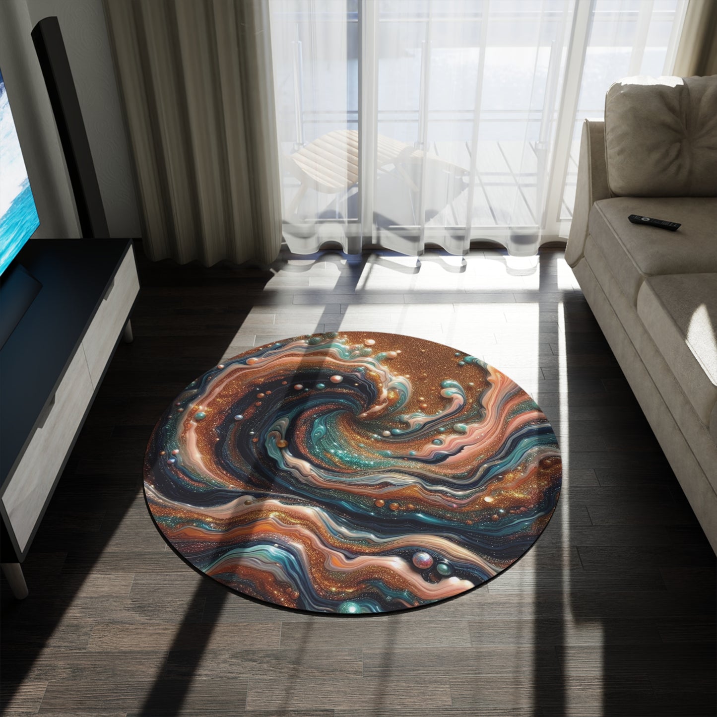 Spilled nail polish design, pearl splashes into the waves of resin art, Heartwarming gift, Round Rug