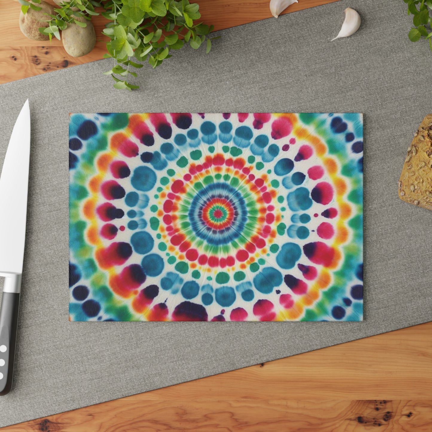 Tie Dye, Rainbow Heart, Psychedelic Hippie, 1970s, Retro Decor, Boho, Housewarming Gift, Grateful Dead Love, Camping, Glass Cutting Board
