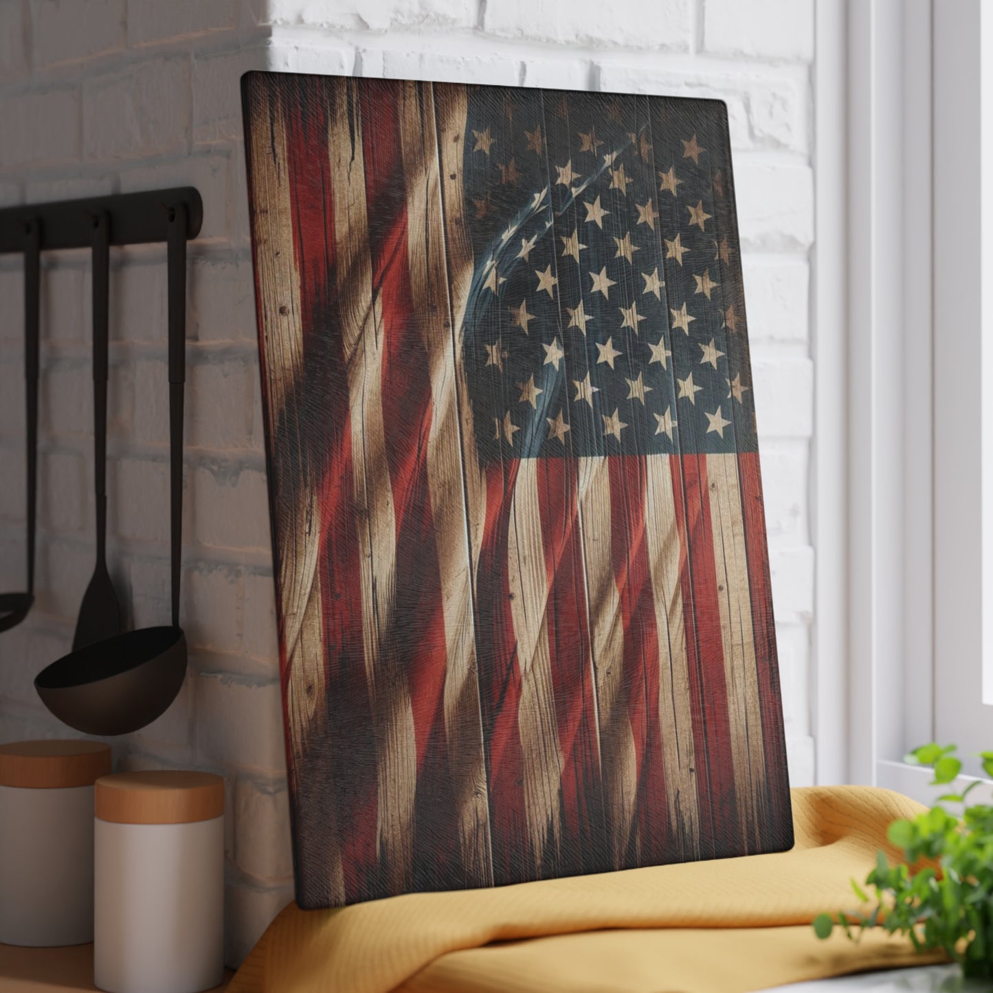 American Flag Glass Cutting Board, kawaii USA Chopping Board, Kitchen Decor, American Serving Board, gift for wife, Housewarming Gift Glass Cutting Board