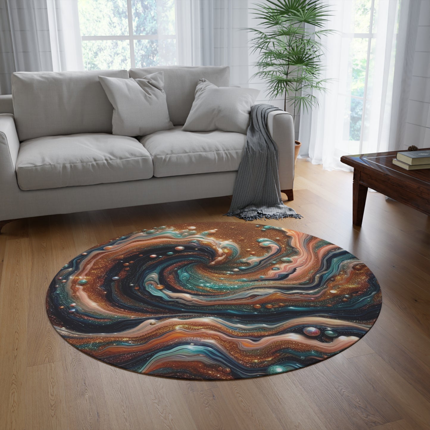 Spilled nail polish design, pearl splashes into the waves of resin art, Heartwarming gift, Round Rug
