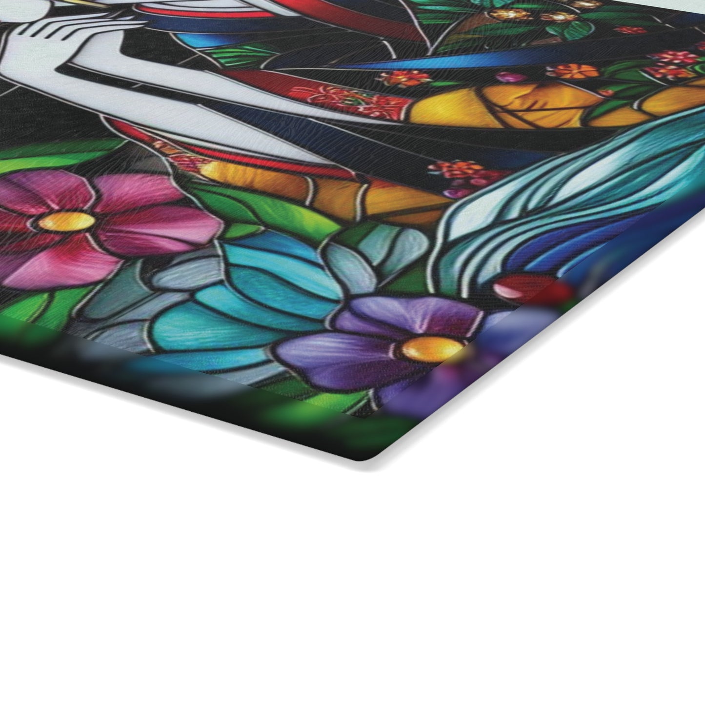 Geisha Cutting board, Geisha kimono Board, Stained glass style, Kitchen Decor, Wedding Gift, Anniversary Gift, Flower Glass Cutting Board