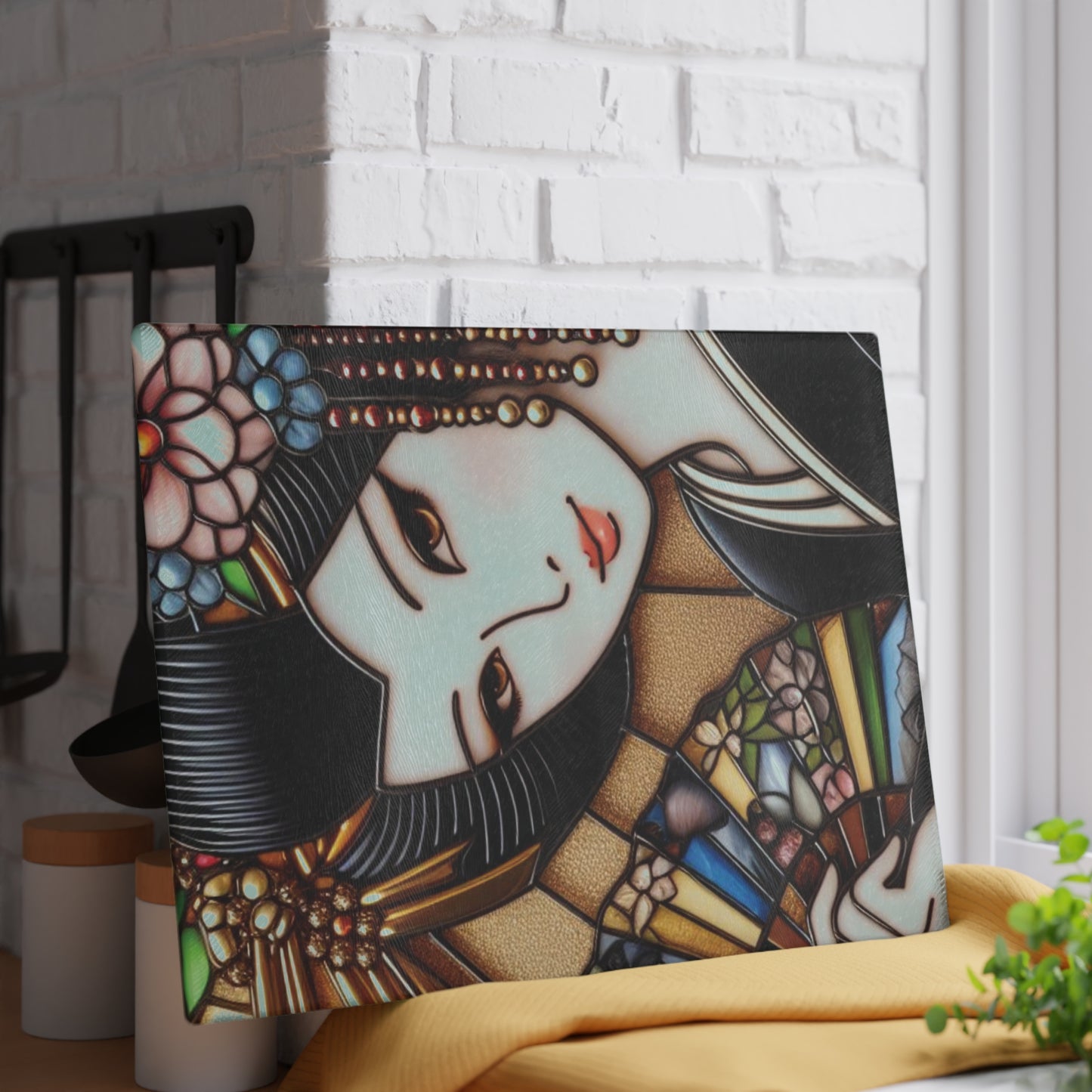 Geisha Cutting board, Glass Cutting Board, California Cutting Board, Kitchen Decor, Wedding Gift, Anniversary Gift, Japan Cutting Board