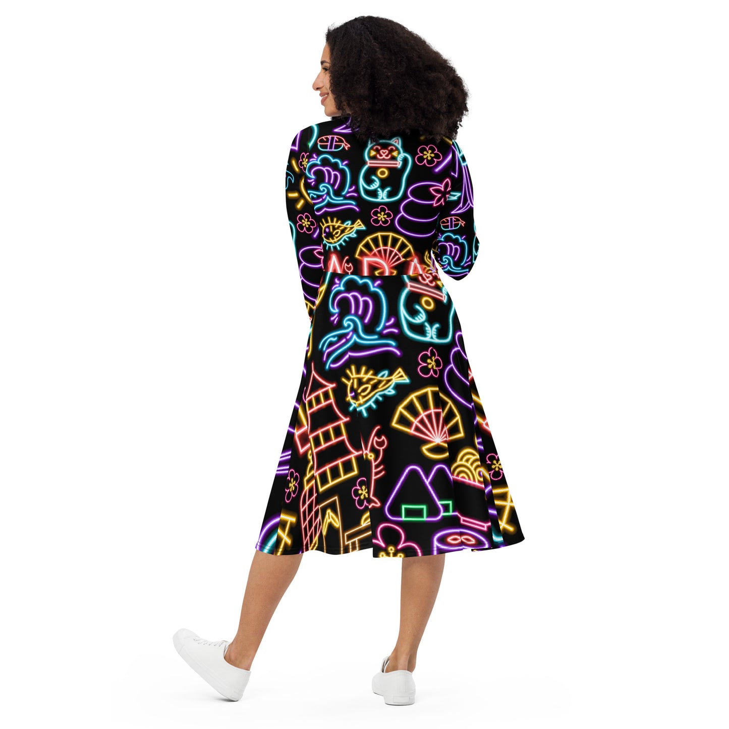 Japanese Neon Sign All-over print long sleeve midi dress
