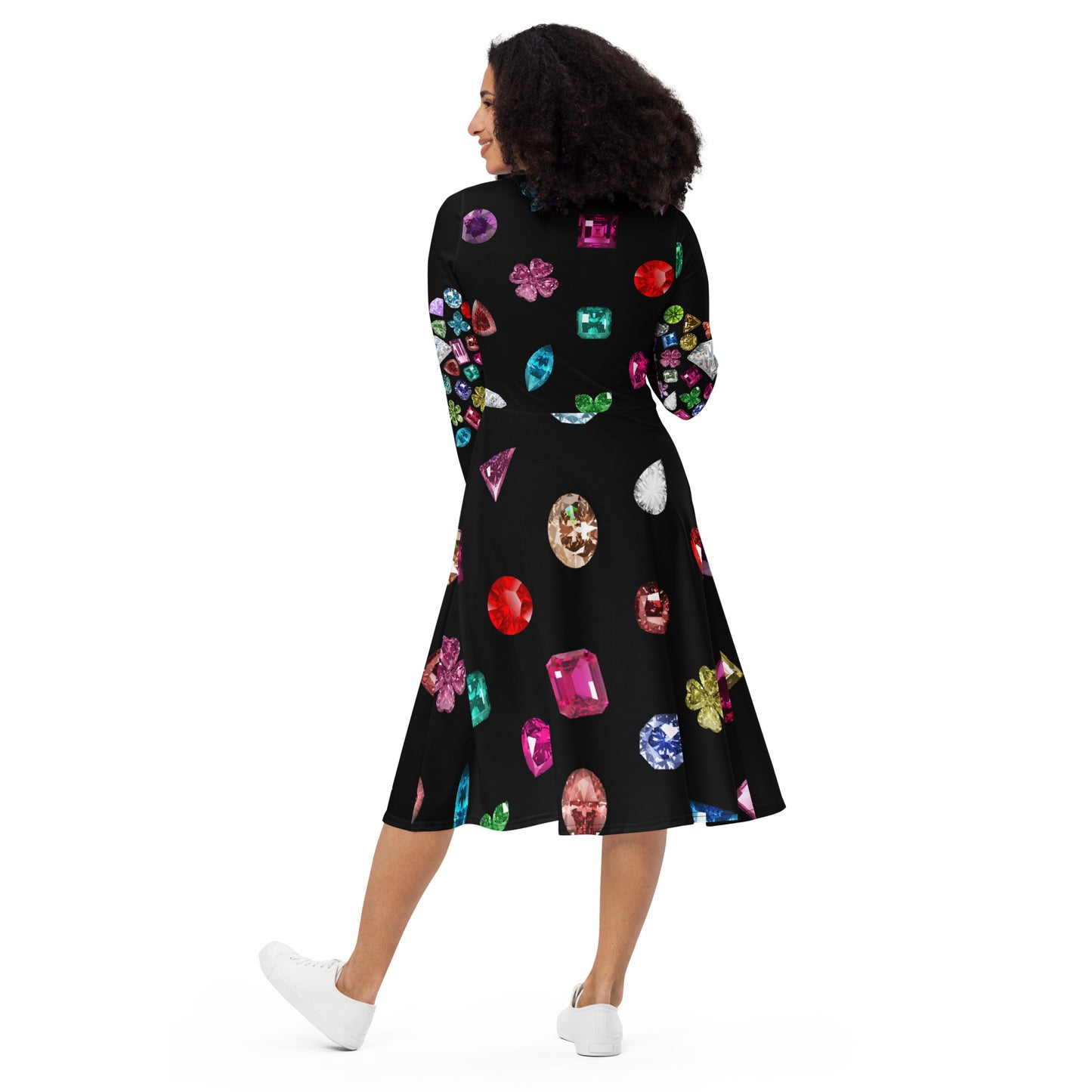 Jewelry All-over print long sleeve midi dress