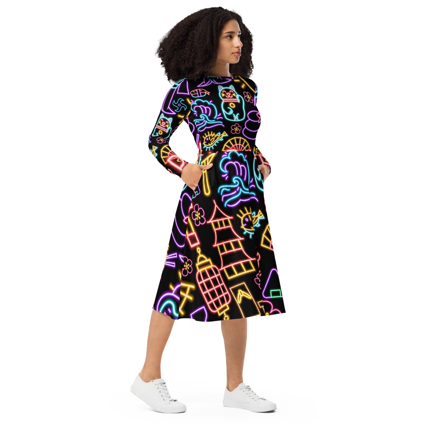 Japanese Neon Sign All-over print long sleeve midi dress