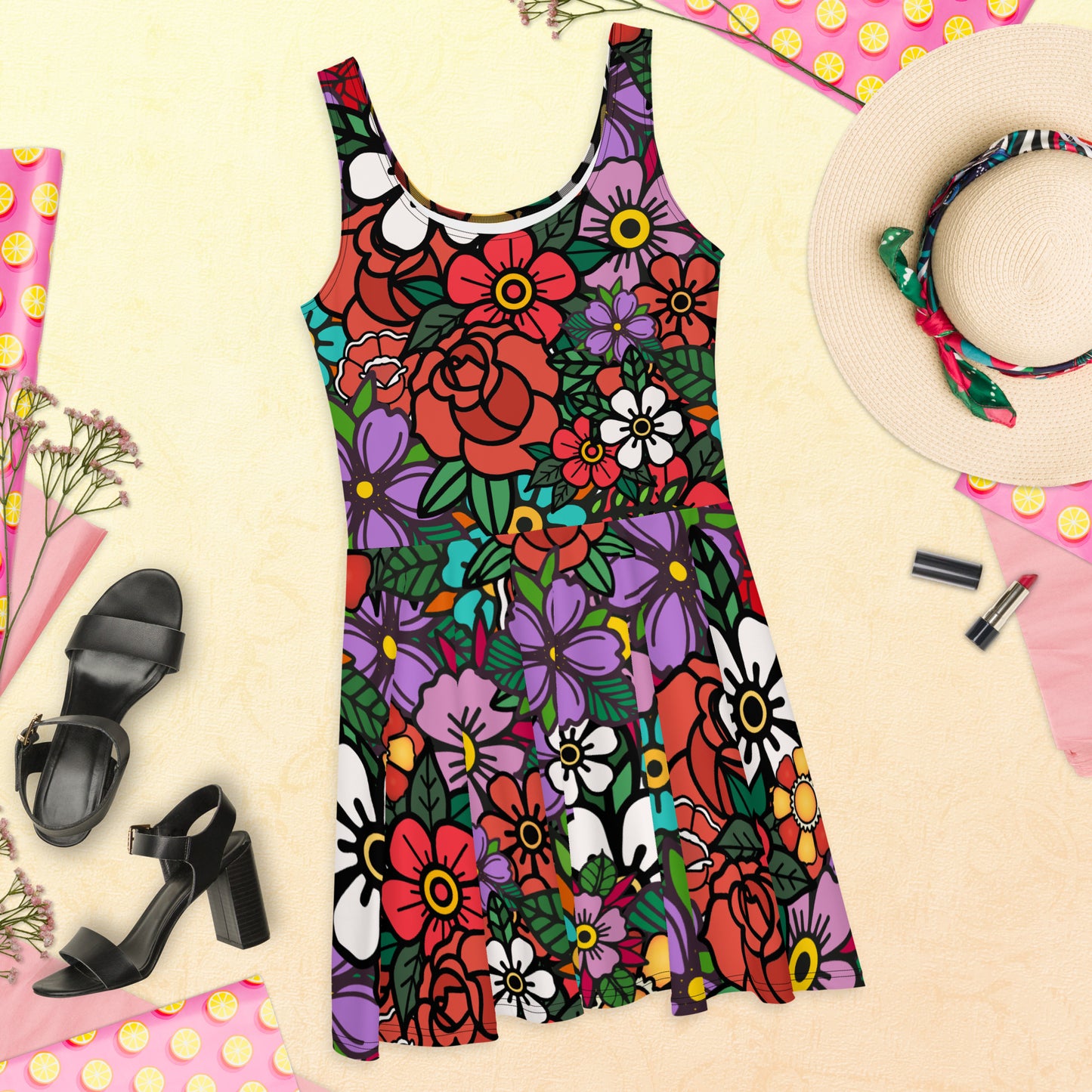 Flowers Tattoo Skater Dress