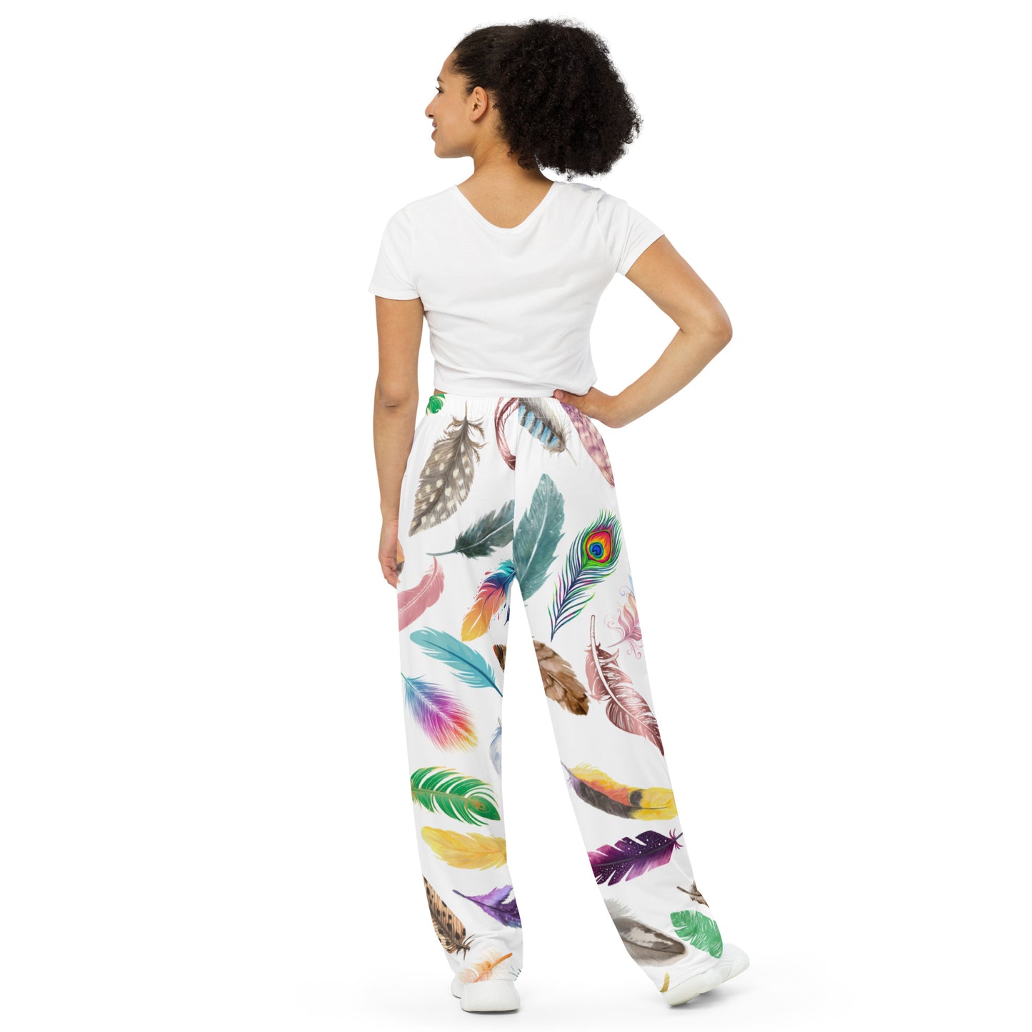 Feather All-over print unisex wide-leg pants