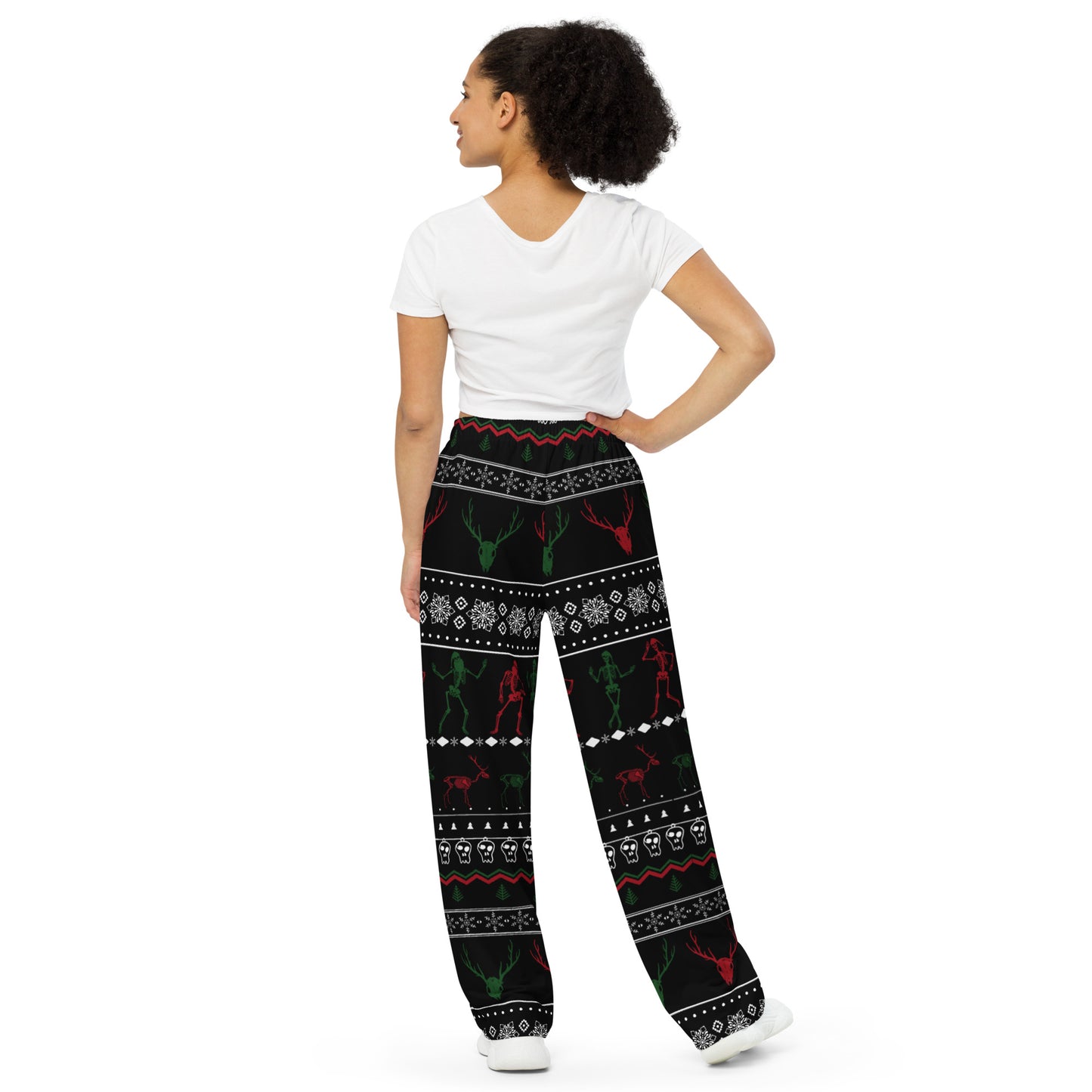 Christmas Skull Black All-over print unisex wide-leg pants