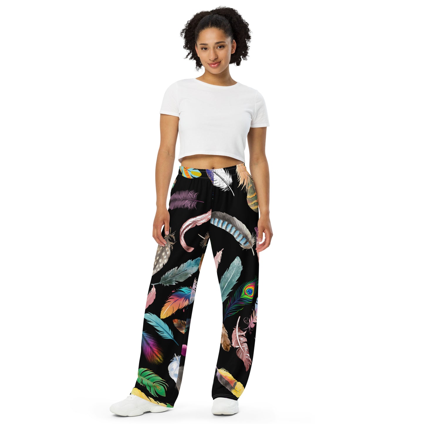 Feather All-over print unisex wide-leg pants