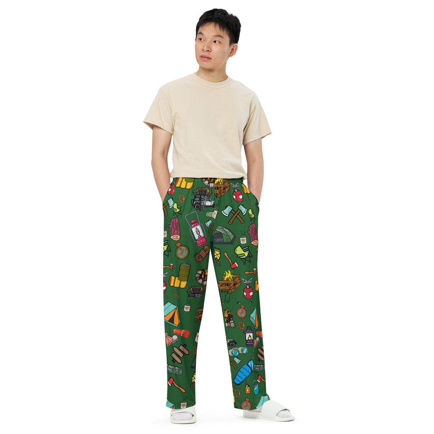 Camping unisex wide leg pants, Camping Fanny Pajama, Daily Use, Camping Tool, Camping Lover, Gift For Him, Gift For Her, Gift For Camper, All-over print unisex wide-leg pants