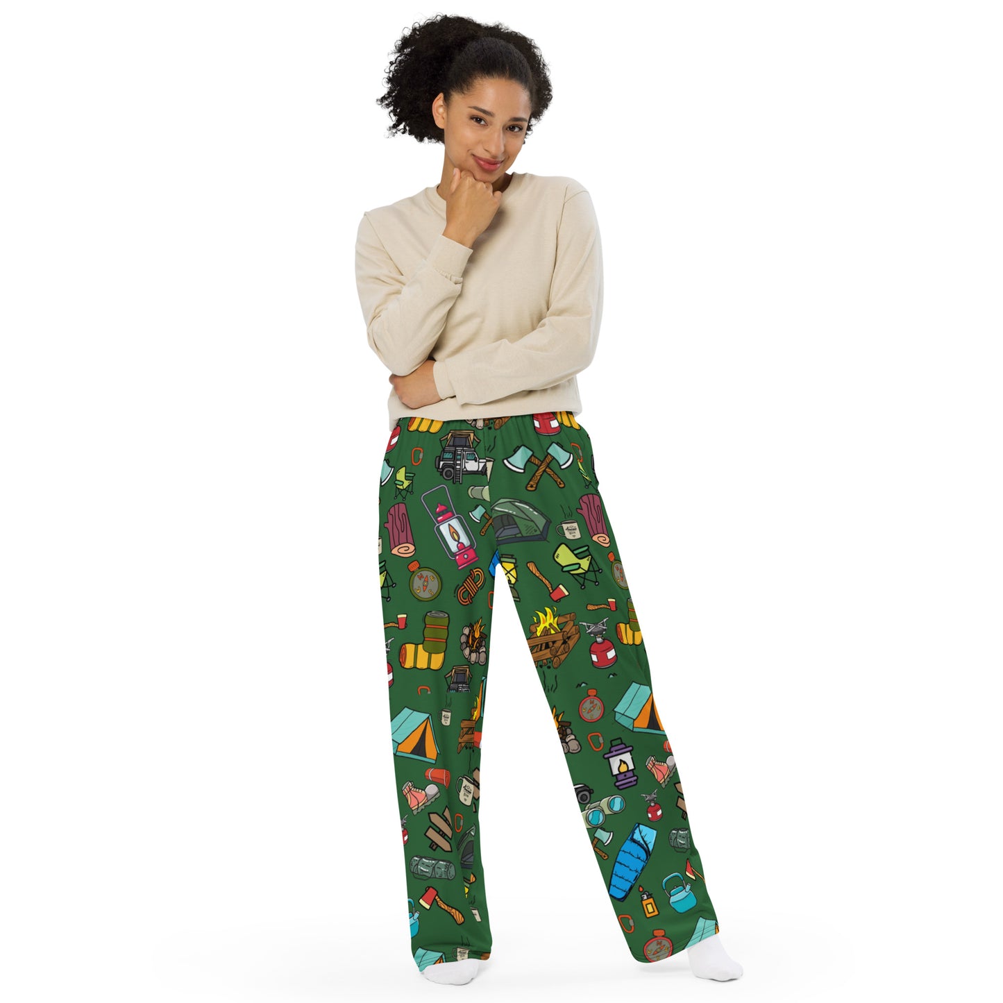 Camping unisex wide leg pants, Camping Fanny Pajama, Daily Use, Camping Tool, Camping Lover, Gift For Him, Gift For Her, Gift For Camper, All-over print unisex wide-leg pants