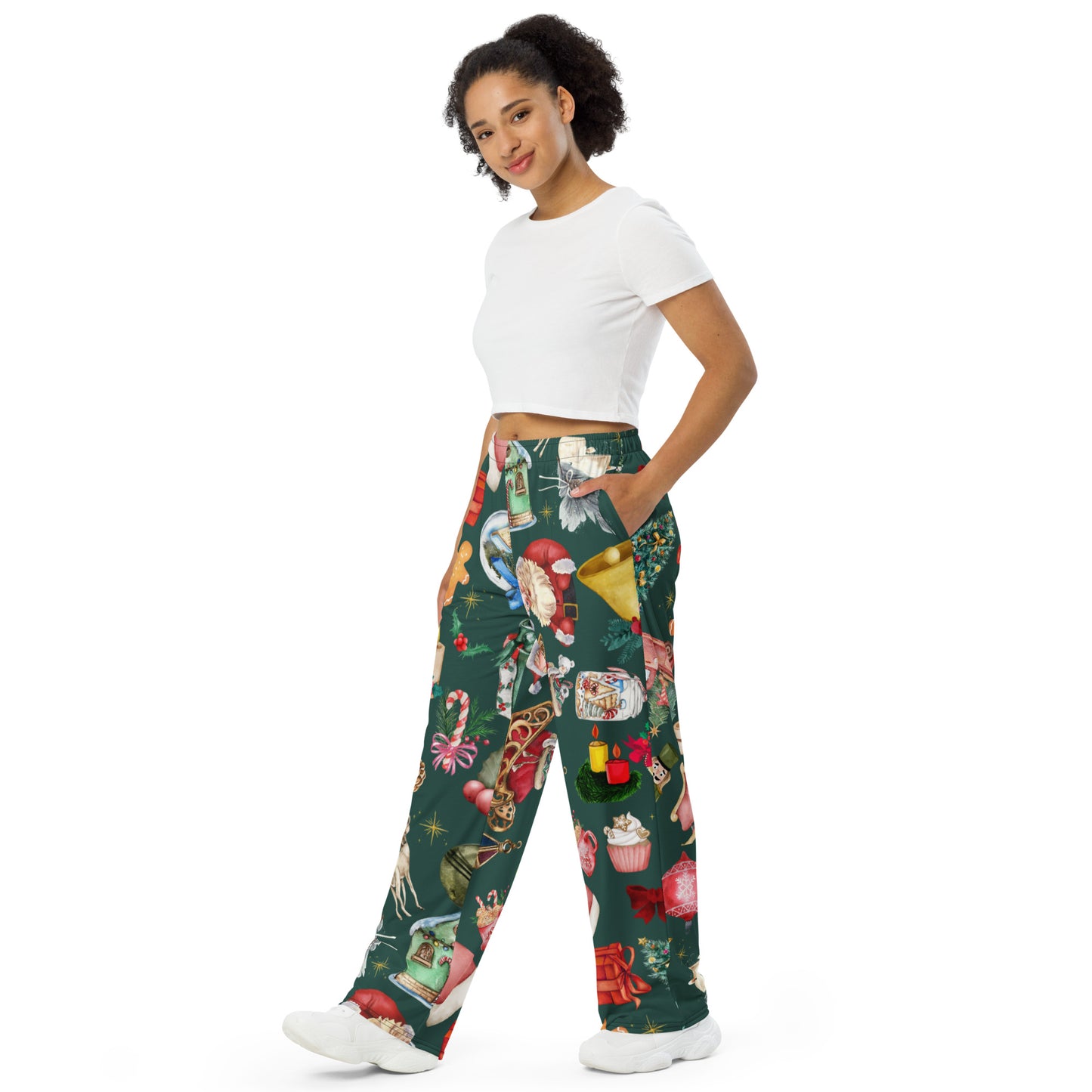 Christmas Vibes Christmas unisex wide-leg pants, Daily Use, Gift For Him, Gift For Her, Gift For Them, Pajama Pants, Comfy Pants, Christmas Pajamas, RelaxedAll-over print unisex wide-leg pants