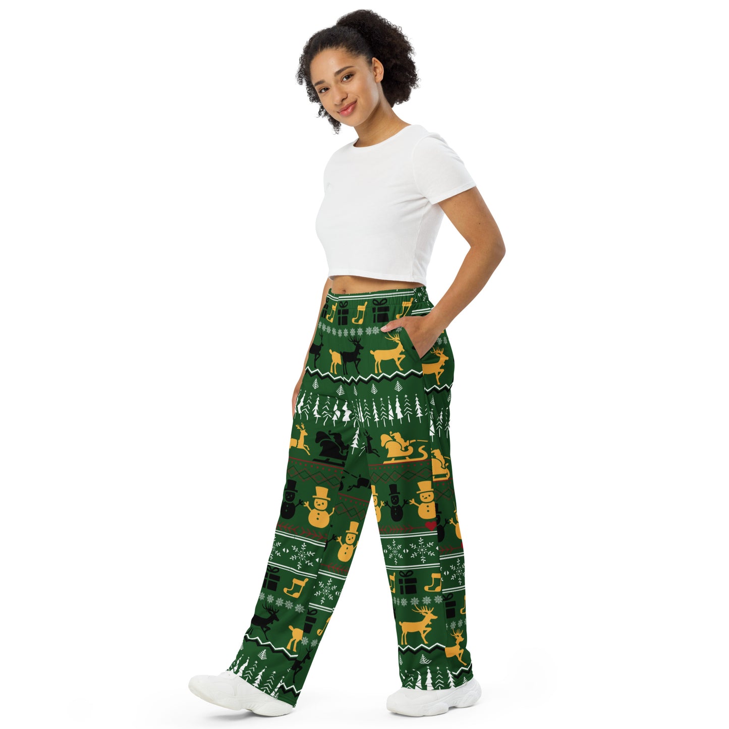 Christmas Green & Yellow All-over print unisex wide-leg pants
