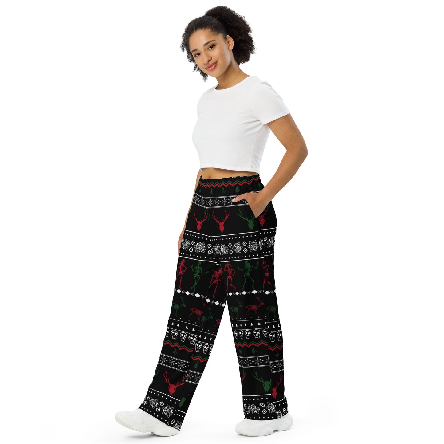 Christmas Skull Black All-over print unisex wide-leg pants