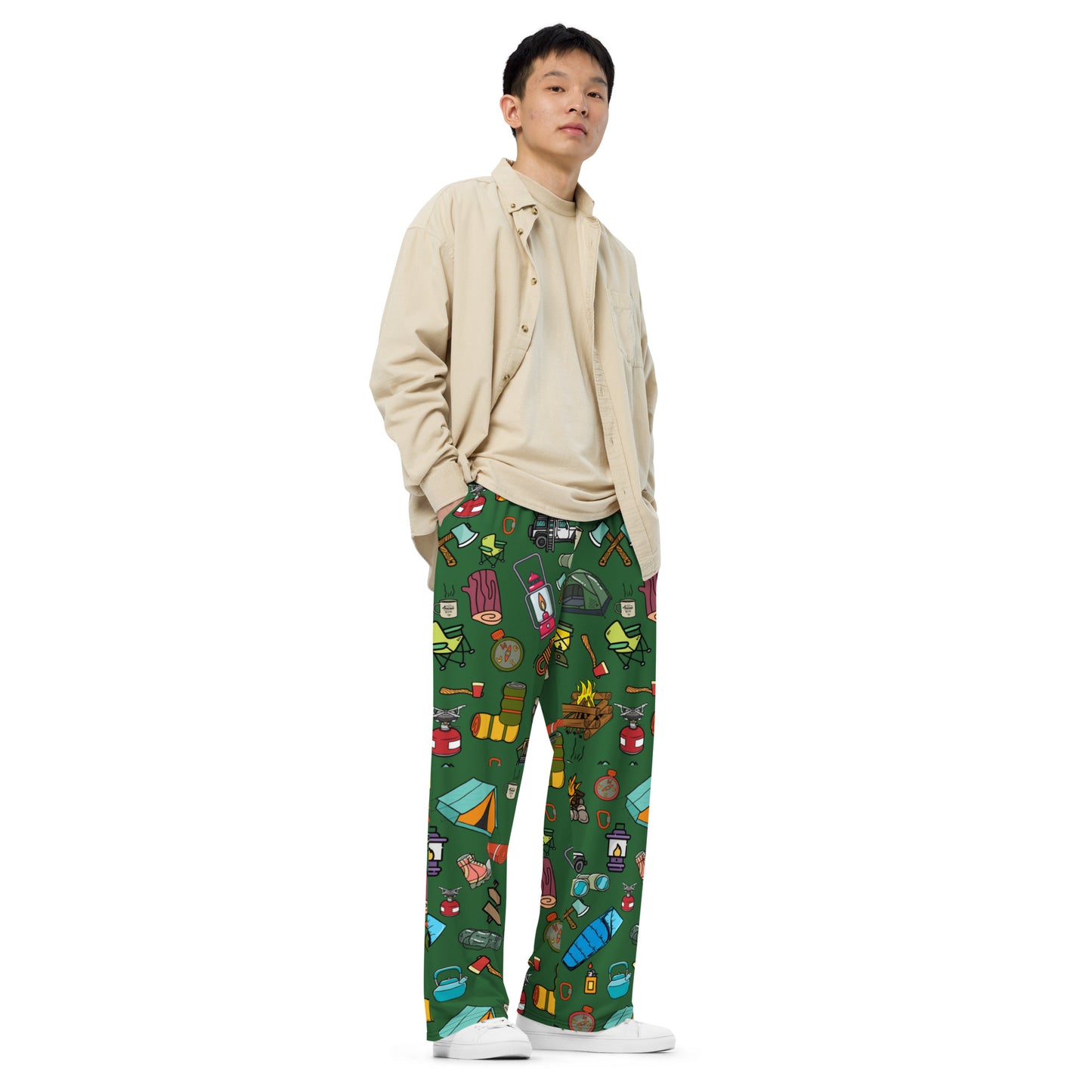 Camping unisex wide leg pants, Camping Fanny Pajama, Daily Use, Camping Tool, Camping Lover, Gift For Him, Gift For Her, Gift For Camper, All-over print unisex wide-leg pants