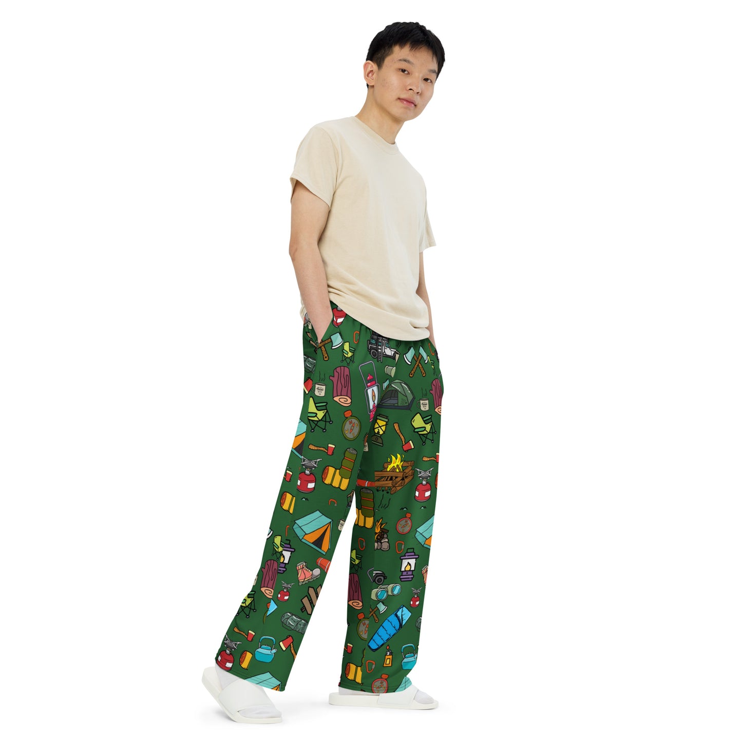 Camping unisex wide leg pants, Camping Fanny Pajama, Daily Use, Camping Tool, Camping Lover, Gift For Him, Gift For Her, Gift For Camper, All-over print unisex wide-leg pants