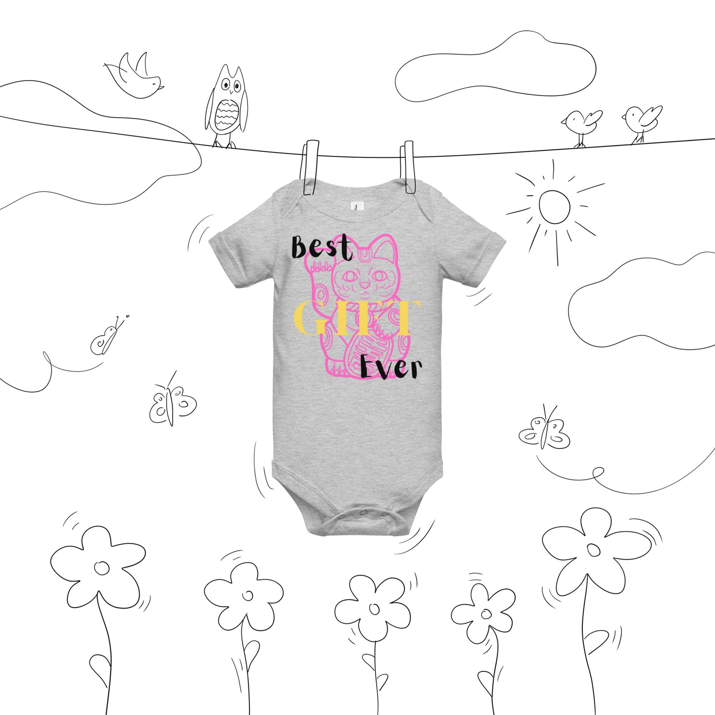 Best Gift Ever, Lucky Cat, Baby short sleeve bodysuit