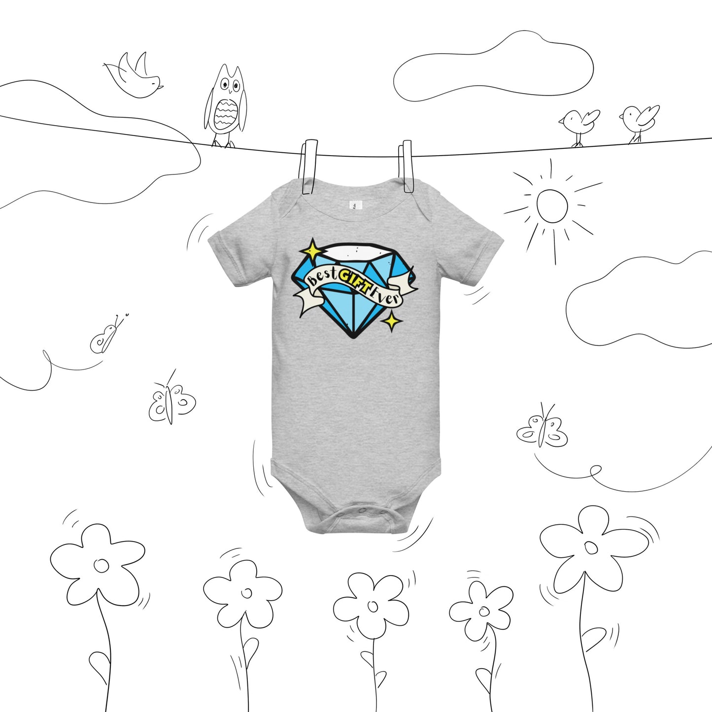 Best Gift Ever, Tattoo Diamond, Baby short sleeve bodysuit