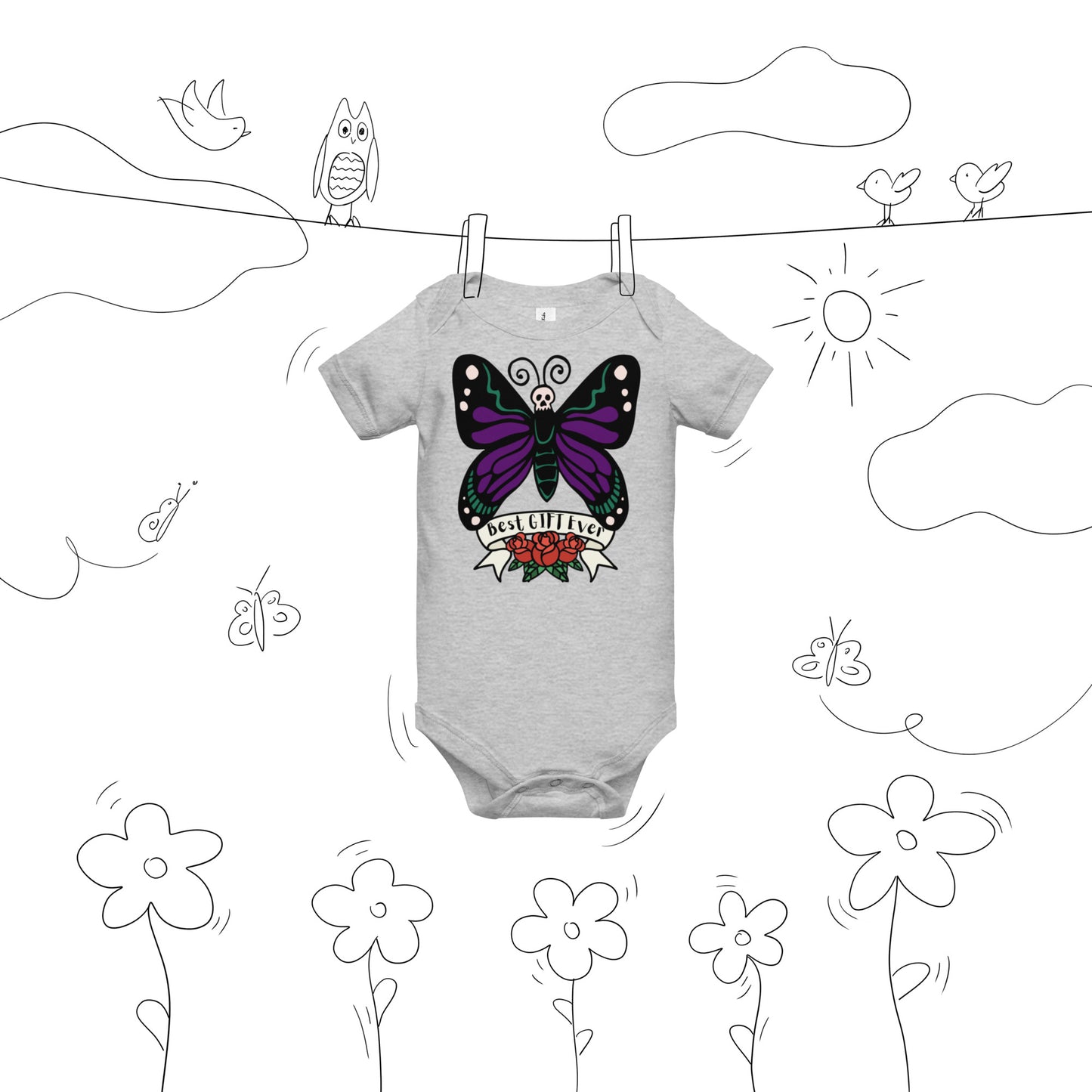 Best Gift Ever, Butterfly Tattoo, Baby short sleeve bodysuit