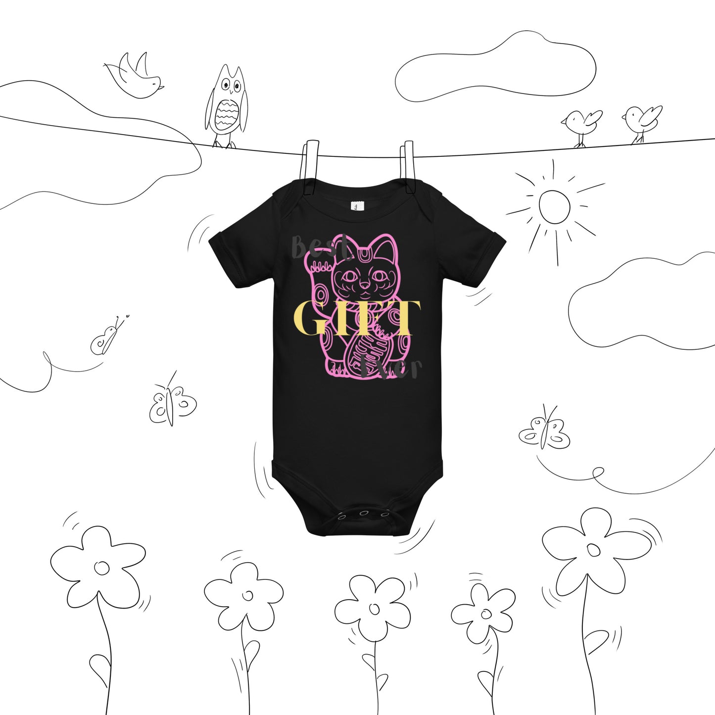 Best Gift Ever, Lucky Cat, Baby short sleeve bodysuit