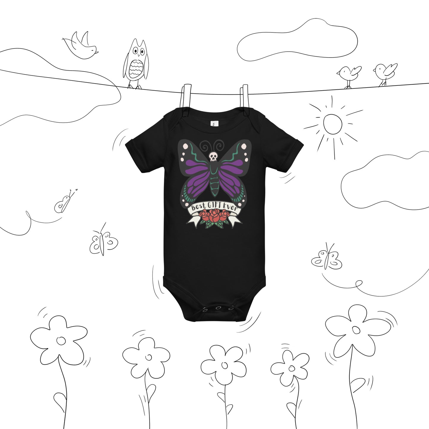 Best Gift Ever, Butterfly Tattoo, Baby short sleeve bodysuit