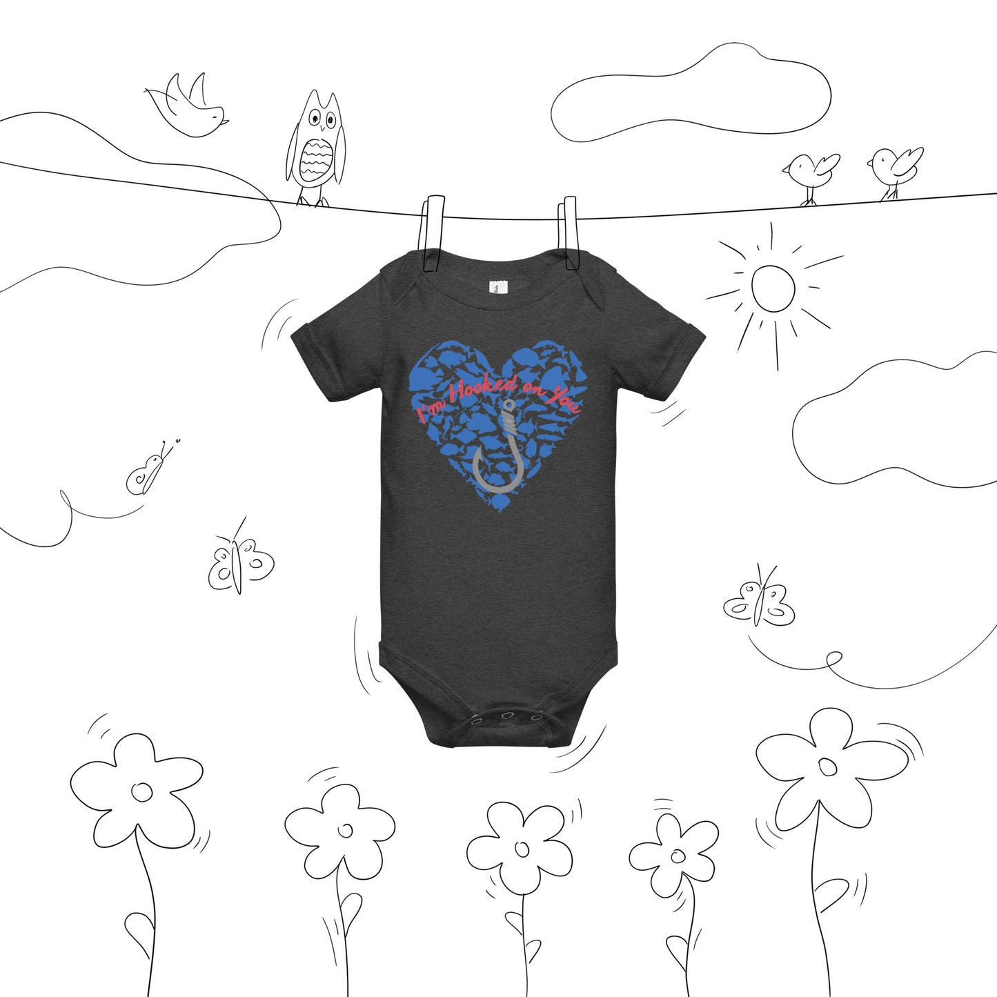 Fishing Lover Blue Baby short sleeve Bodysuit