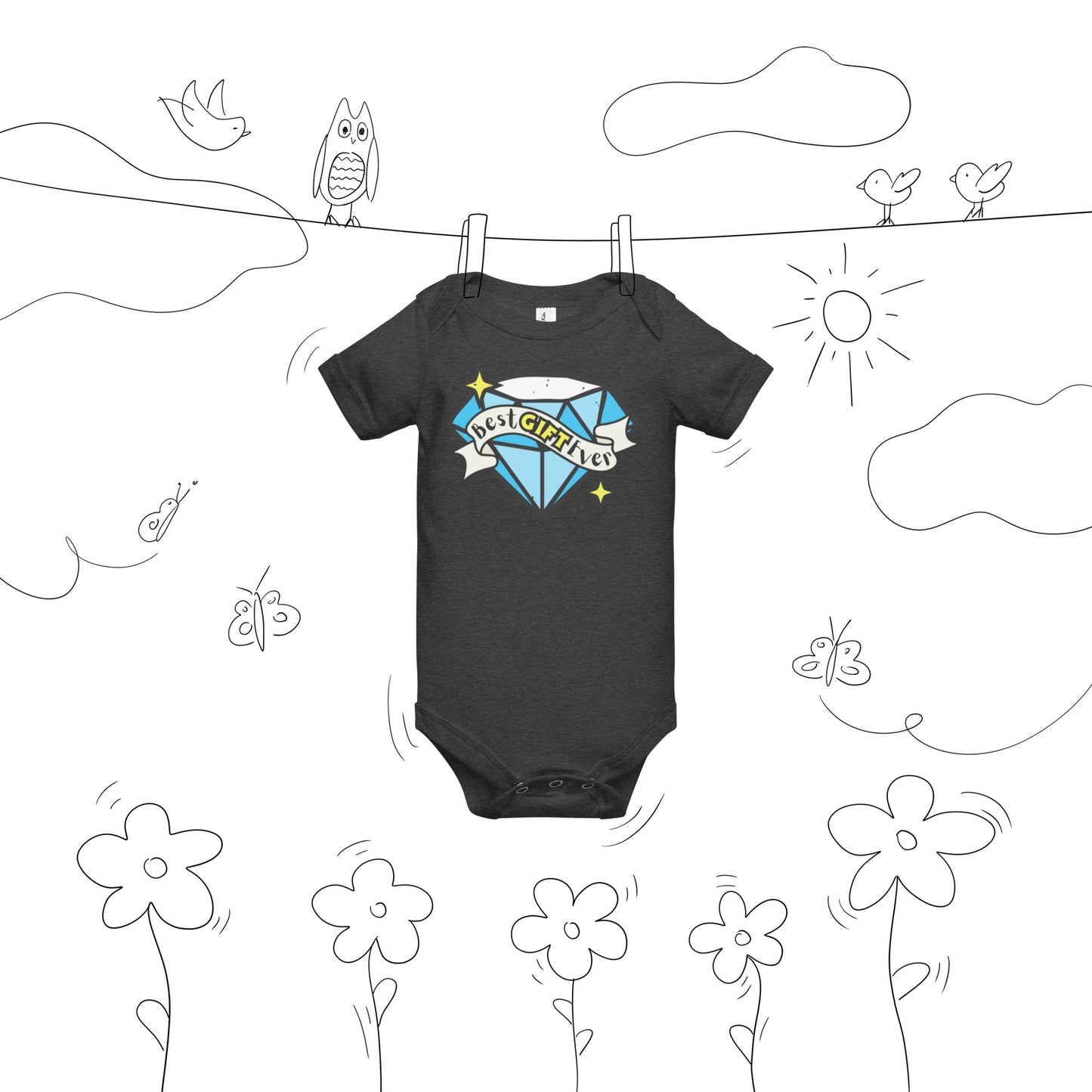 Best Gift Ever, Tattoo Diamond, Baby short sleeve bodysuit