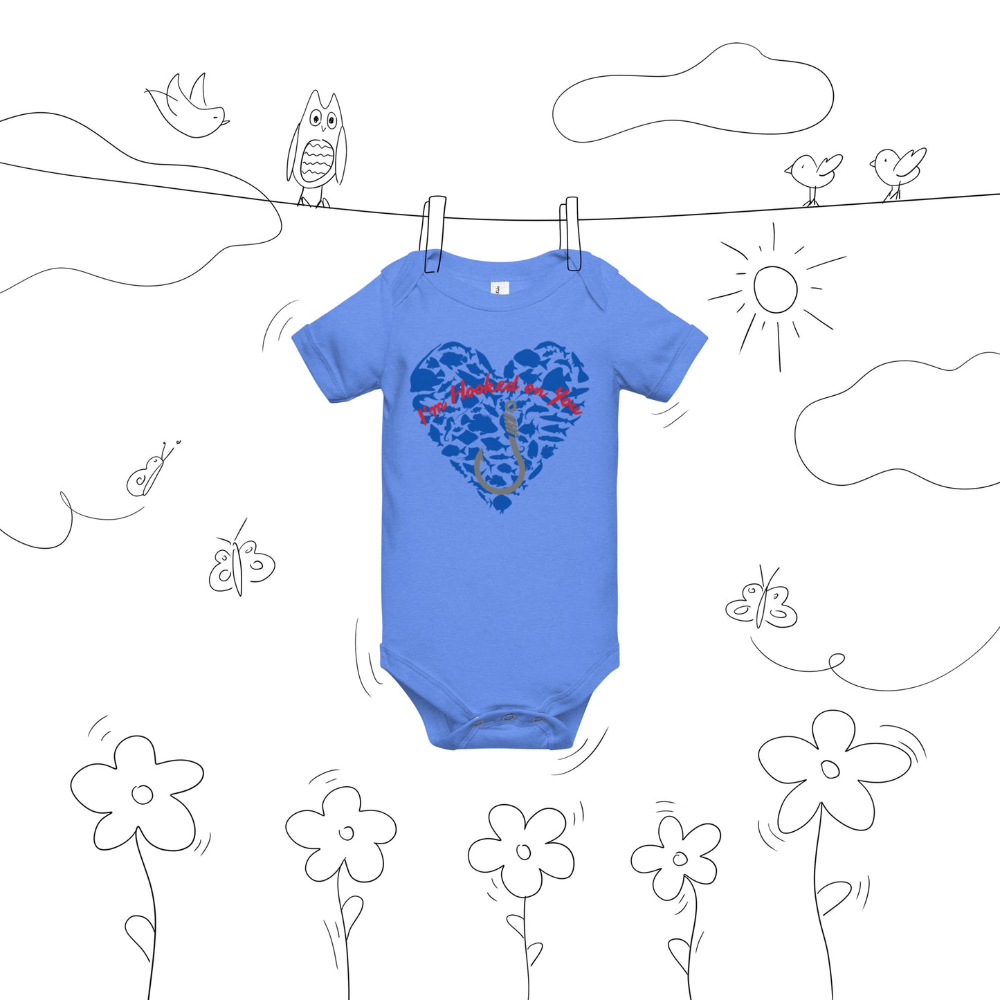 Fishing Lover Blue Baby short sleeve Bodysuit