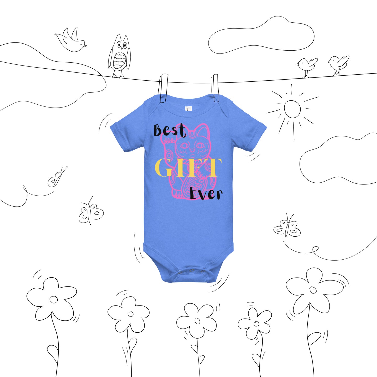 Best Gift Ever, Lucky Cat, Baby short sleeve bodysuit
