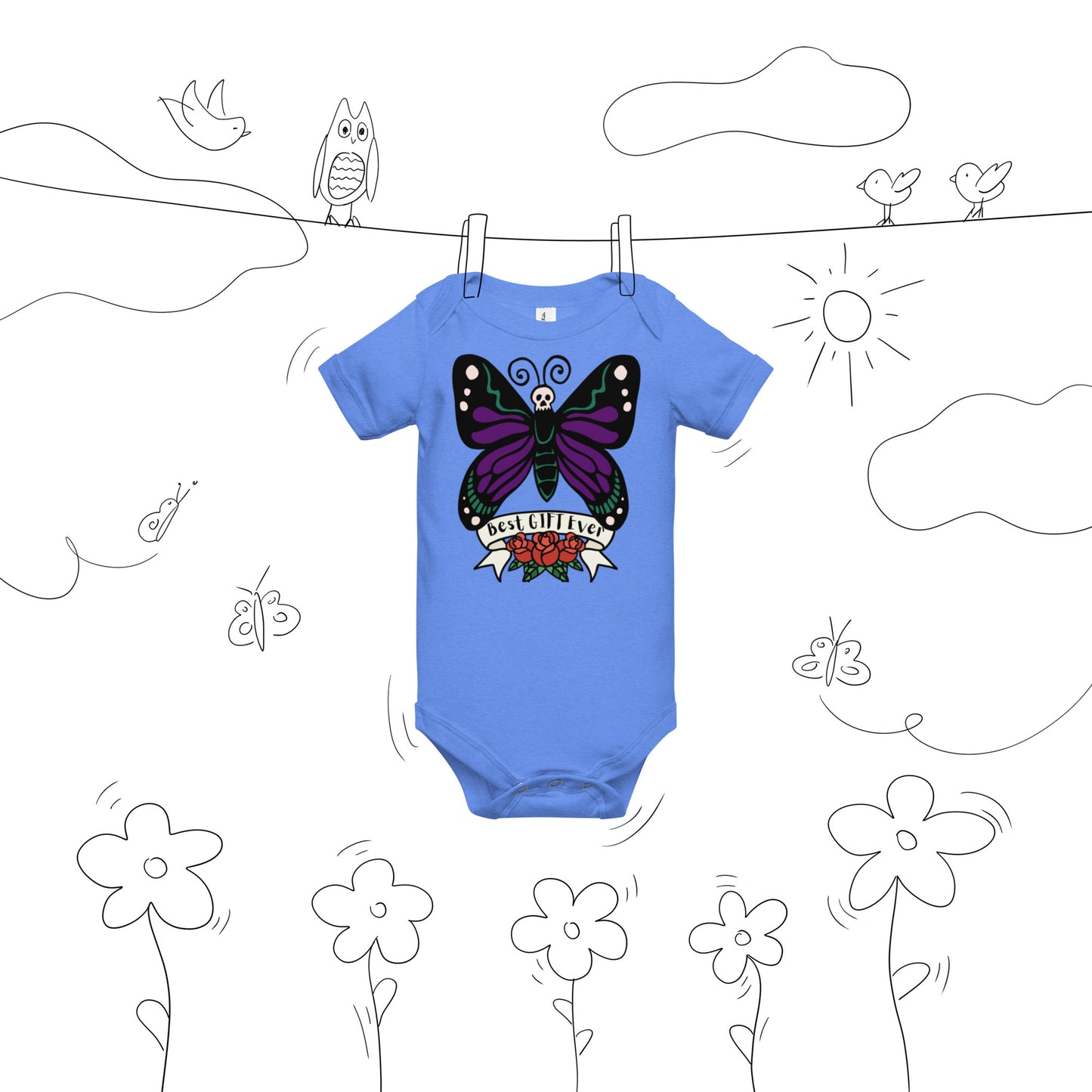 Best Gift Ever, Butterfly Tattoo, Baby short sleeve bodysuit