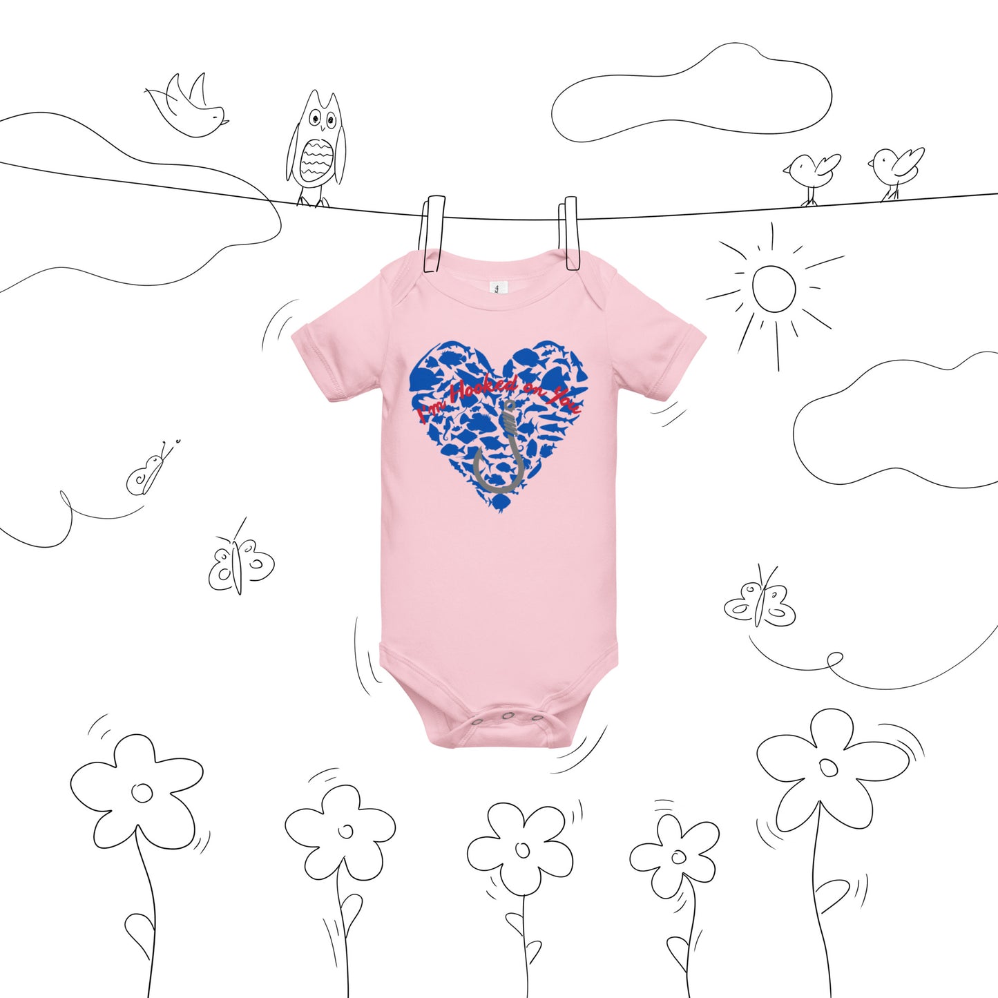 Fishing Lover Blue Baby short sleeve Bodysuit