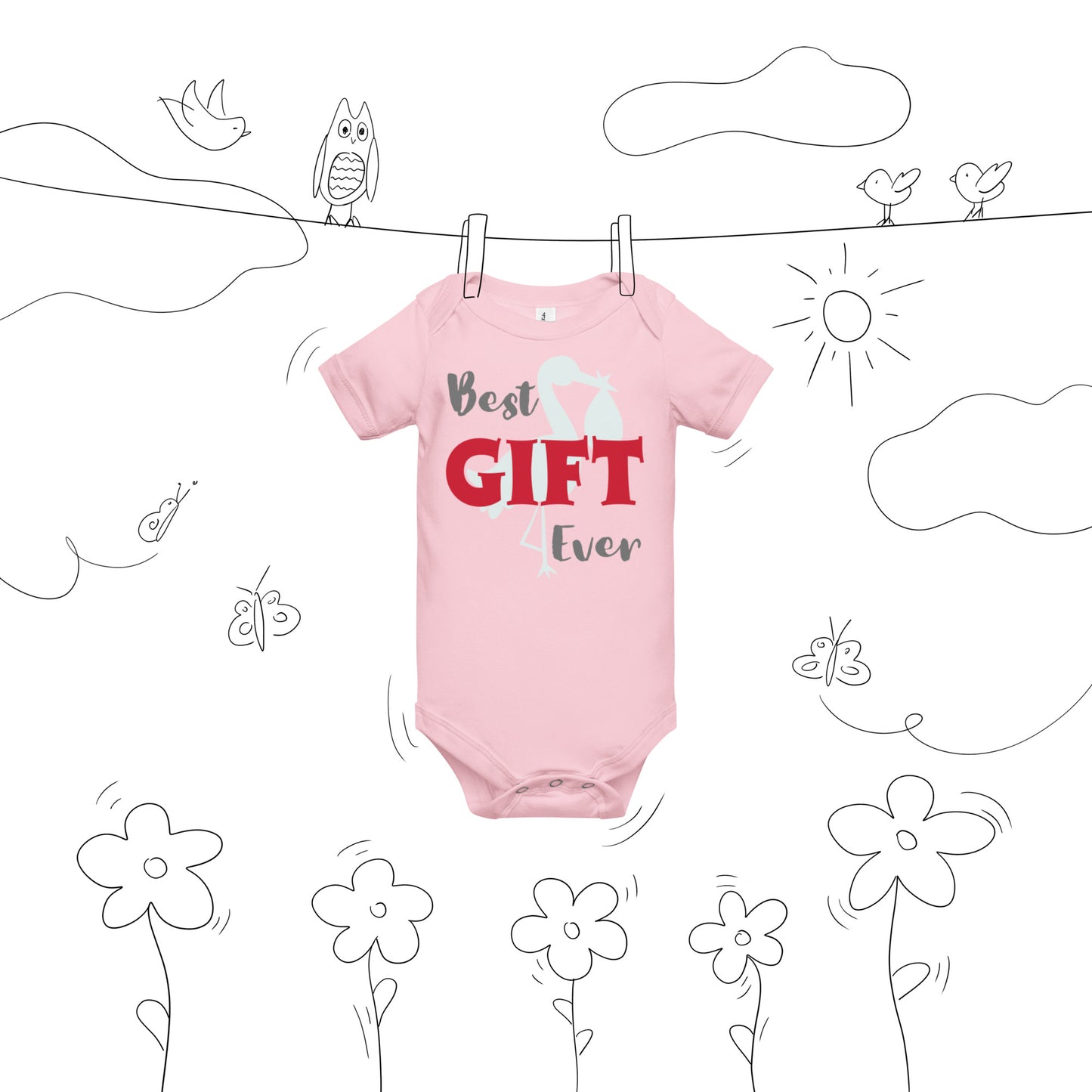Best Gift Ever Stork& Baby short sleeve baby bodysuit