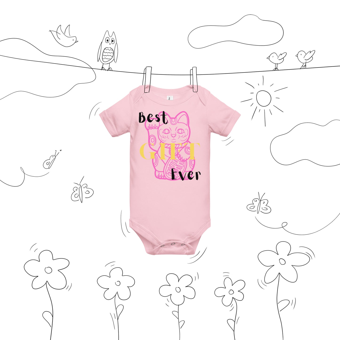 Best Gift Ever, Lucky Cat, Baby short sleeve bodysuit