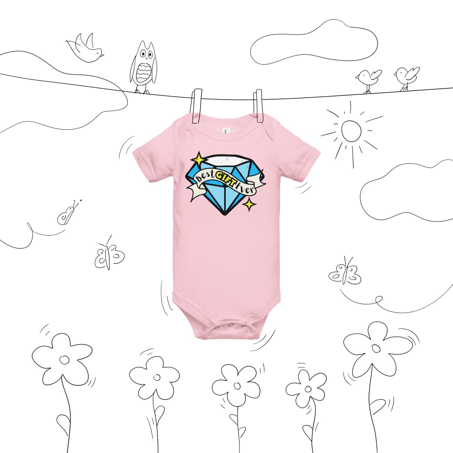 Best Gift Ever, Tattoo Diamond, Baby short sleeve bodysuit