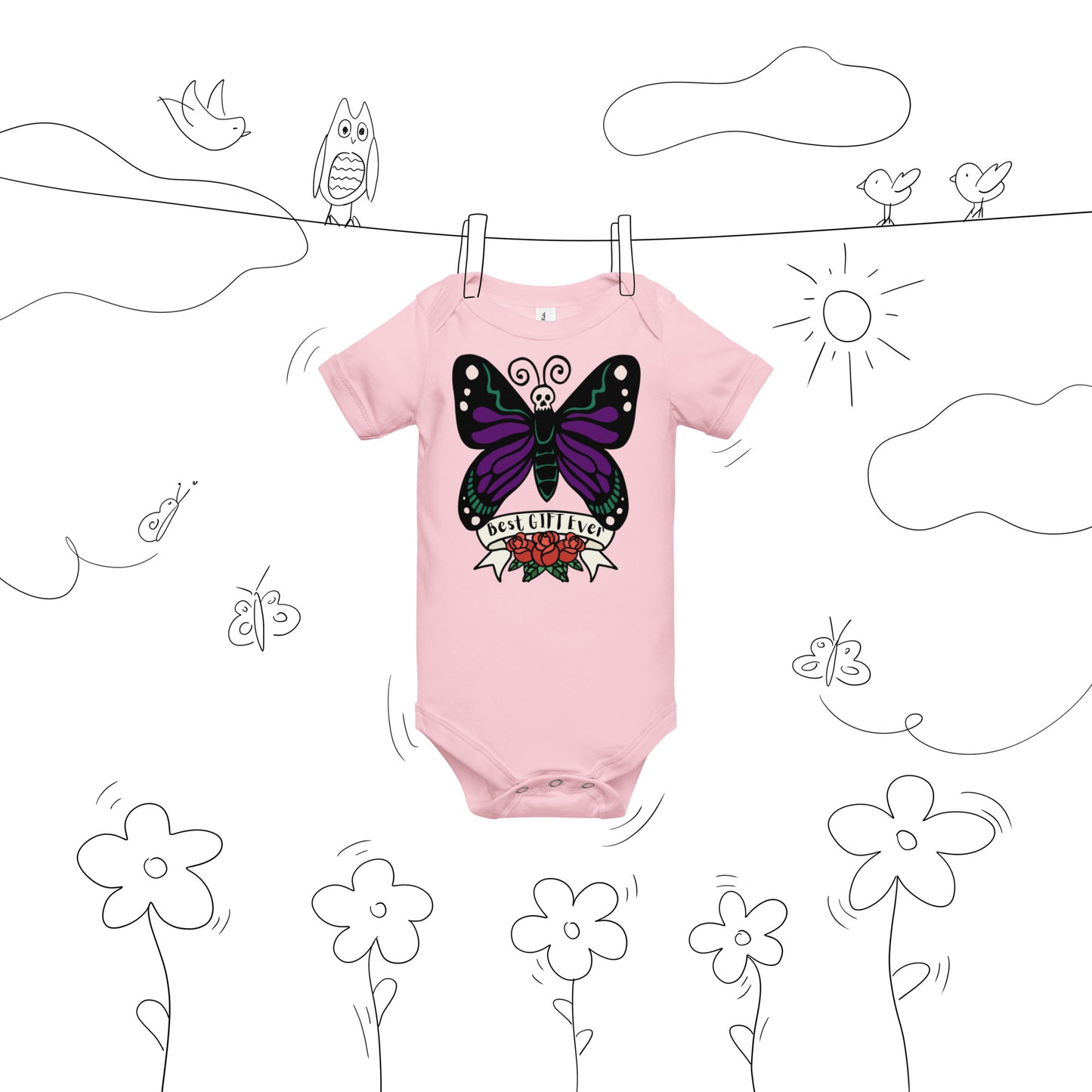 Best Gift Ever, Butterfly Tattoo, Baby short sleeve bodysuit