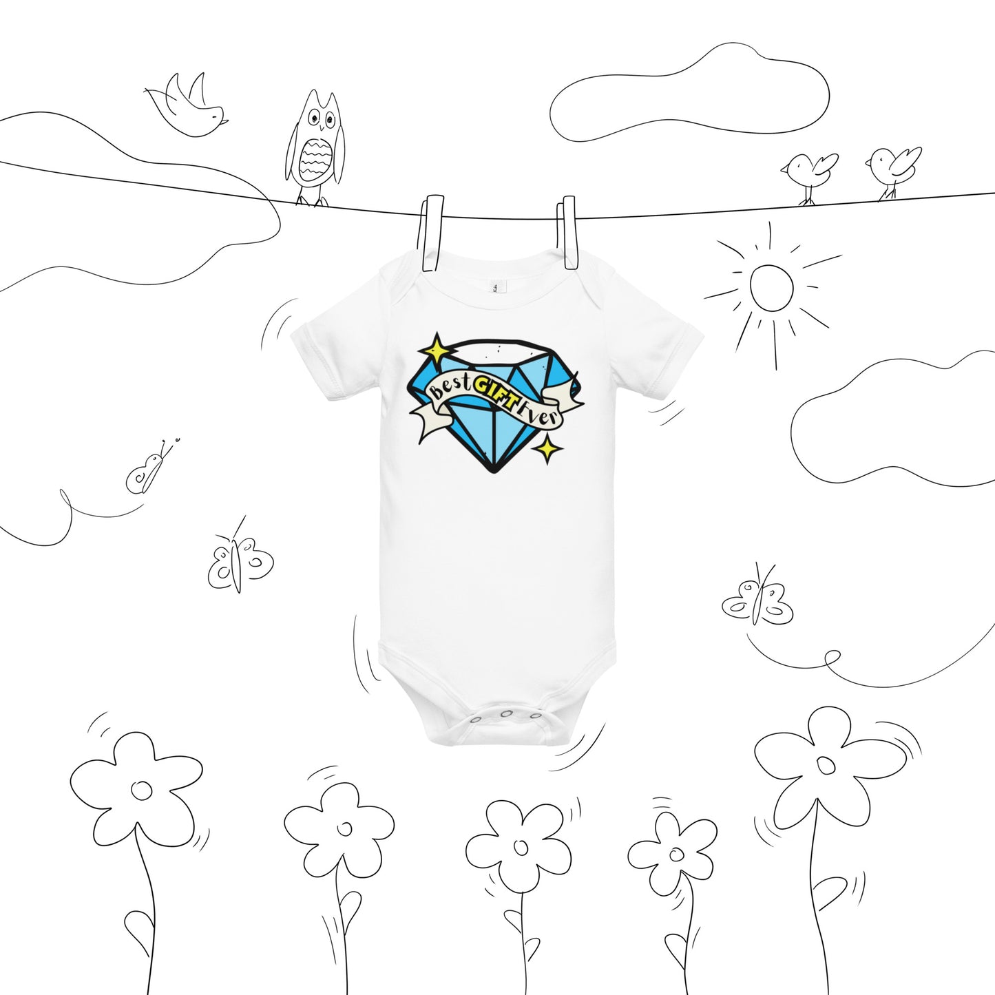 Best Gift Ever, Tattoo Diamond, Baby short sleeve bodysuit