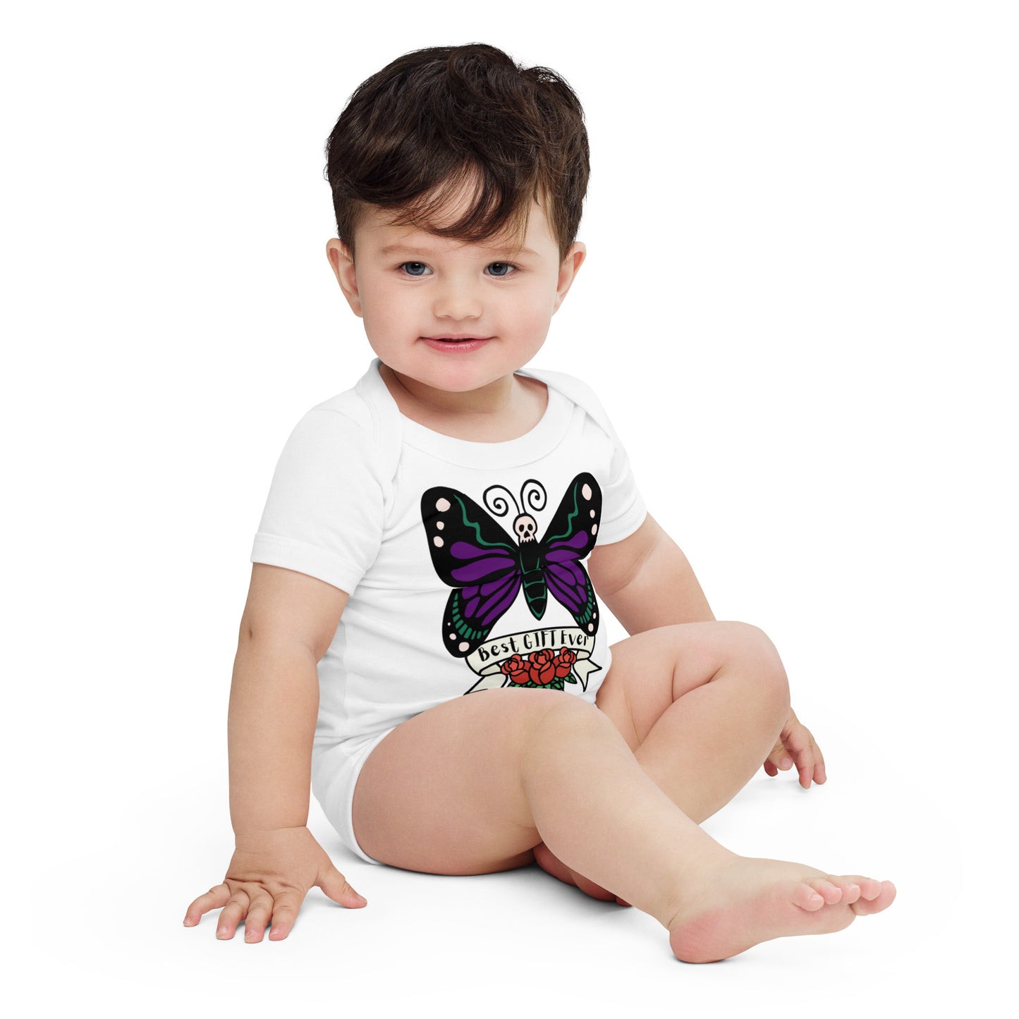 Best Gift Ever, Butterfly Tattoo, Baby short sleeve bodysuit