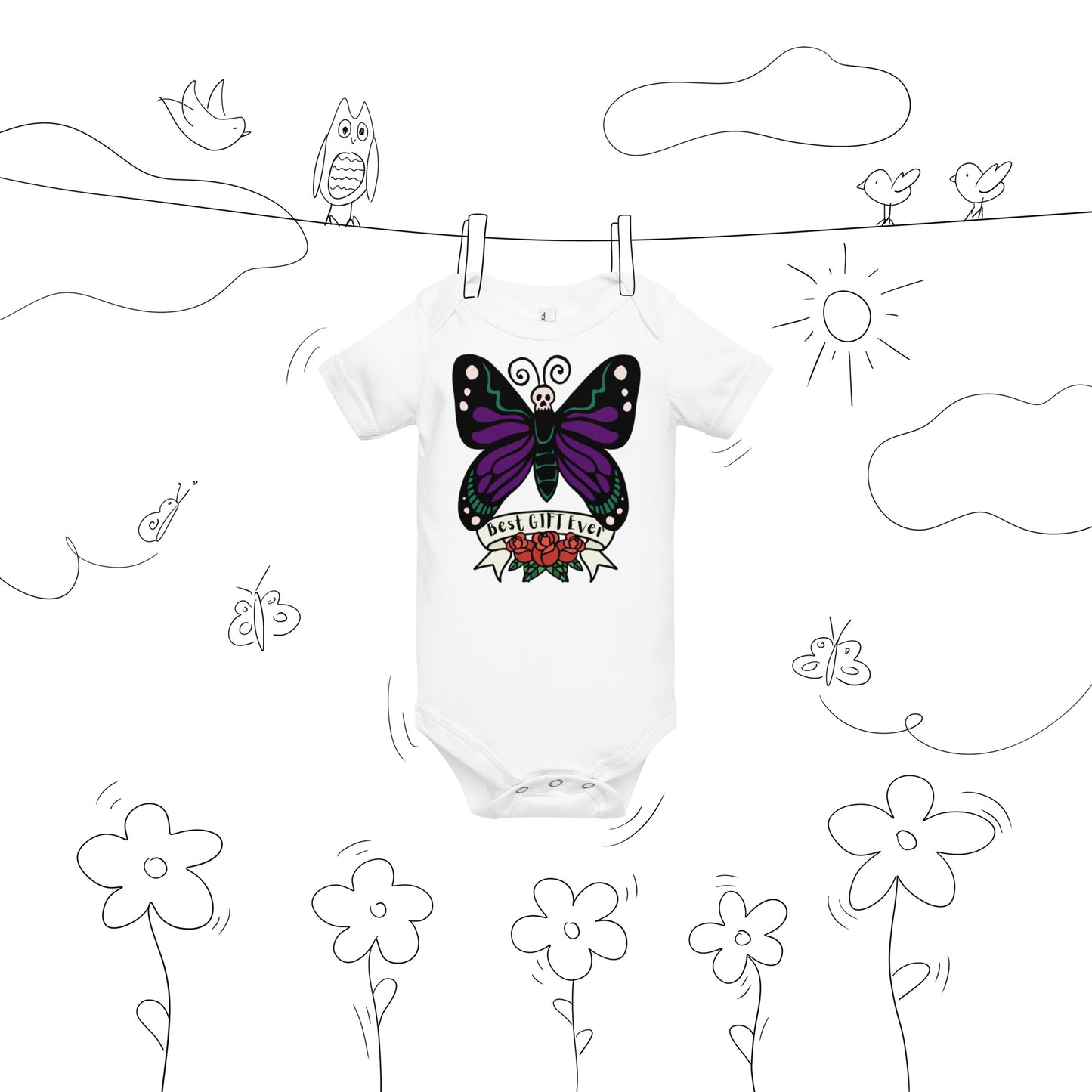 Best Gift Ever, Butterfly Tattoo, Baby short sleeve bodysuit